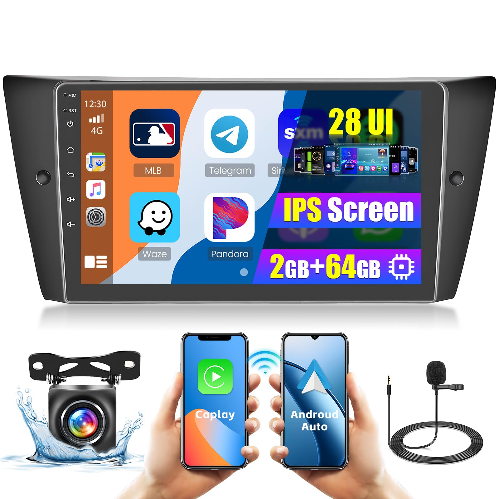 Roinvou 9 Inch Android 13 Car Stereo for BMW 3 Series (E90/E91/E92/E93) 2005-2011 - 2GB RAM 64GB ROM, Wireless CarPlay & Android Auto, Touch Screen, Bluetooth, GPS Navigation, WiFi, Steering Wheel Control - Perfect for Upgrading Your BMW 328i 325i 335i Audio System