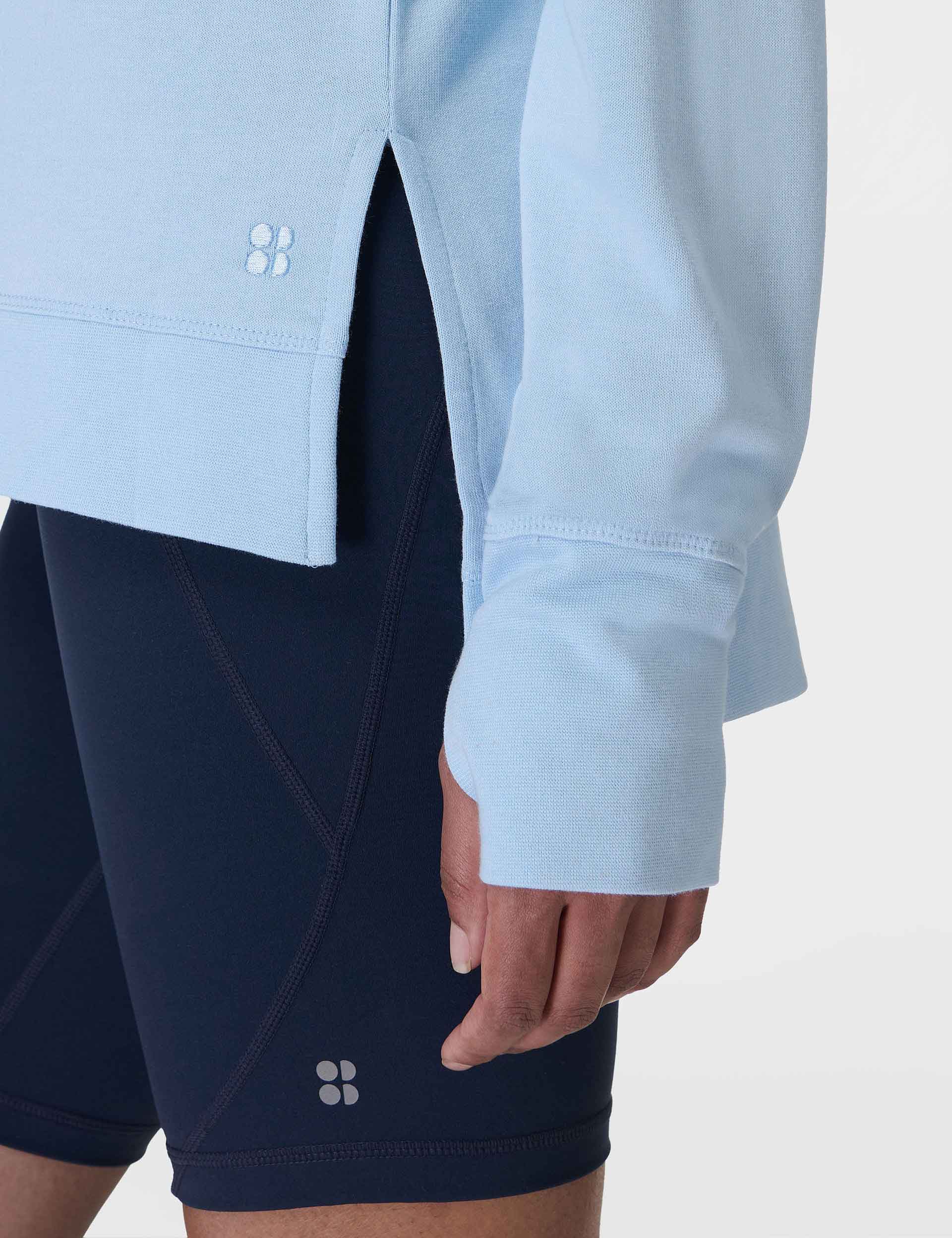 After Class Cross Back Sweatshirt for Women - Comfortable Breeze Blue Pullover | Perfect for Casual Wear, Lounging & College Campus Fashion