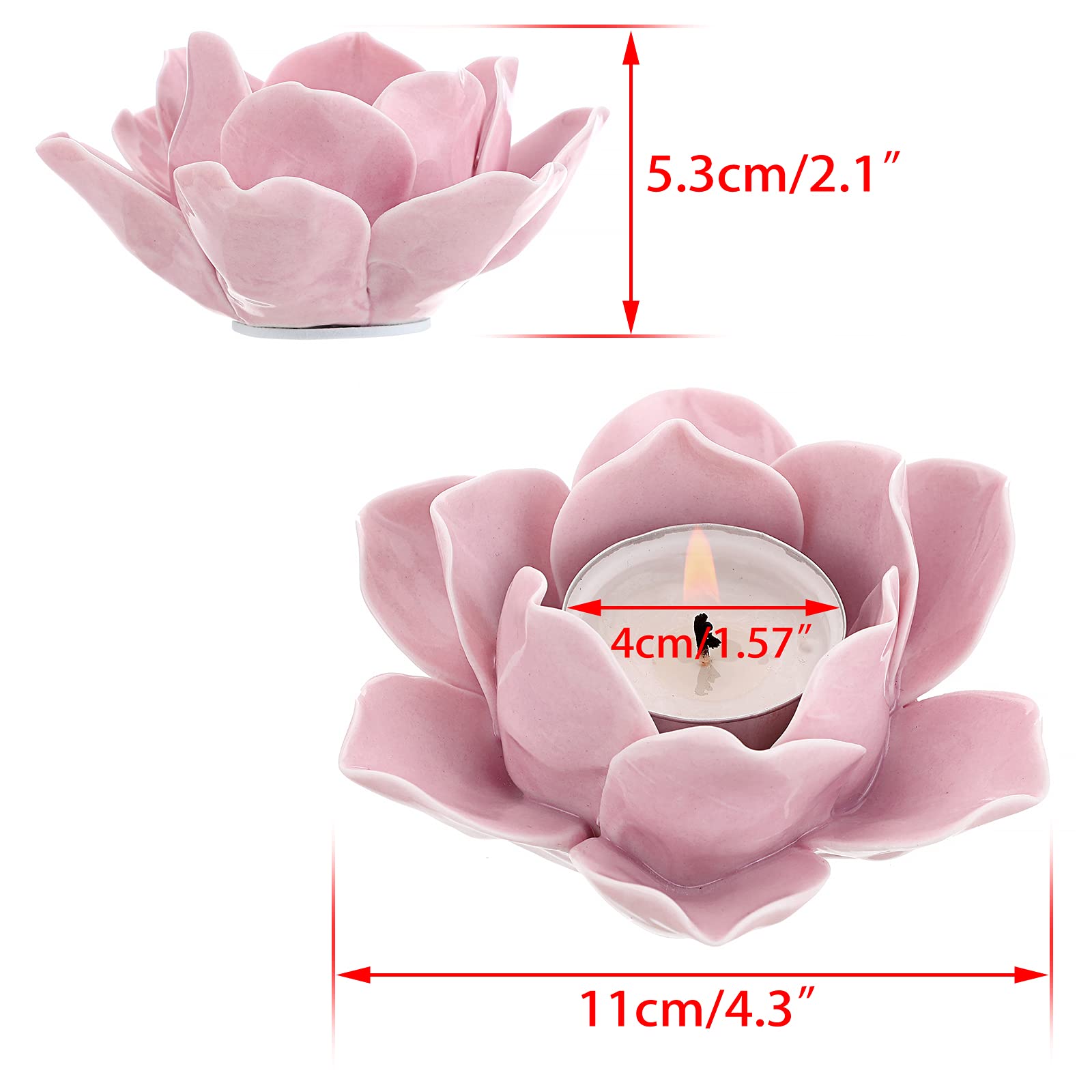 4.5 Inch Ceramic Lotus Flower Tea Light Holder - Elegant Pink Lotus Petals Candle Holder for Home Decor, Wedding, Party - Includes Gift Box - Perfect for Romantic Ambiance, Spa Relaxation & Table Centerpieces