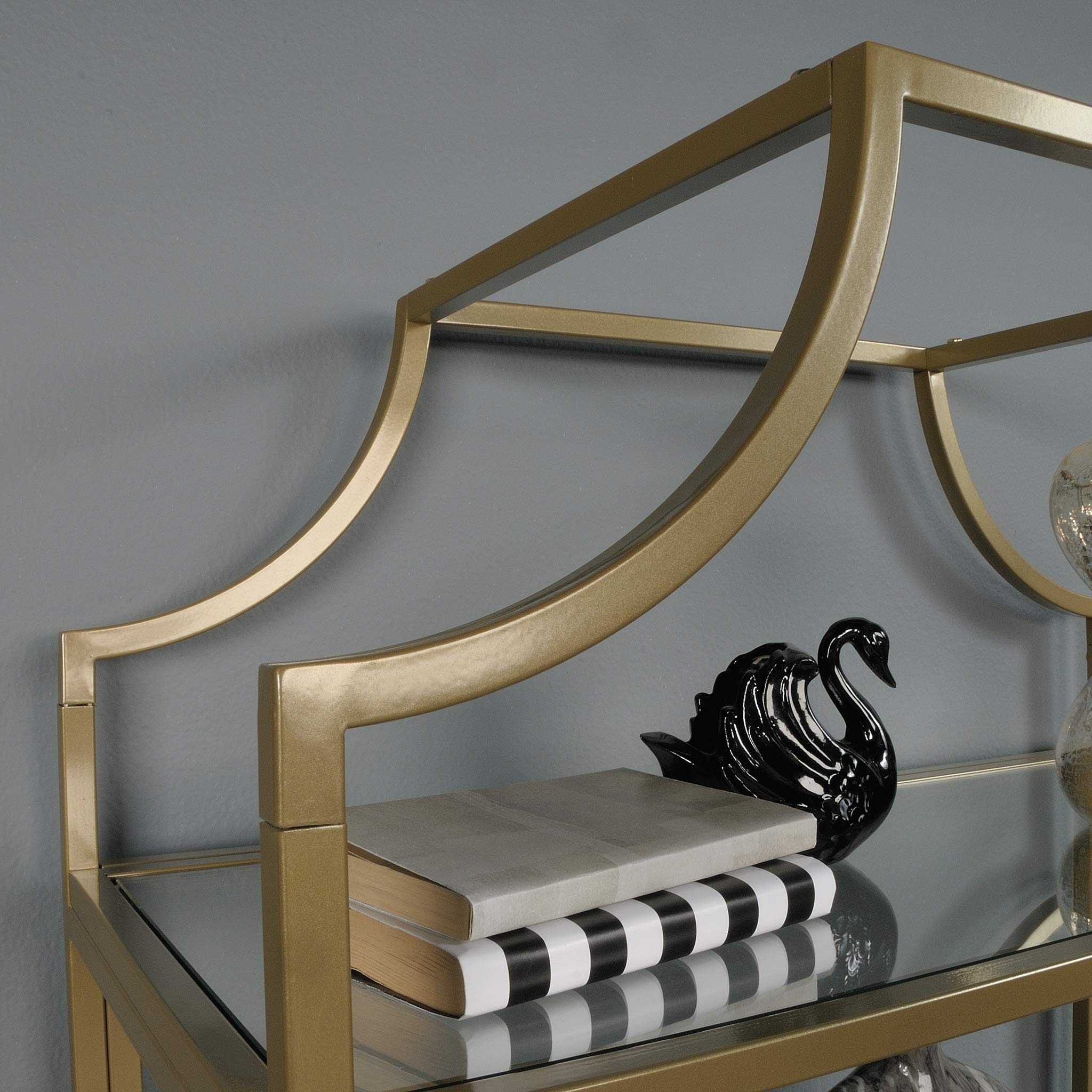 Sauder 424974 Curiod Bookcase in Satin Gold Finish - Modern Bookshelf for Living Room, Bedroom & Office Storage