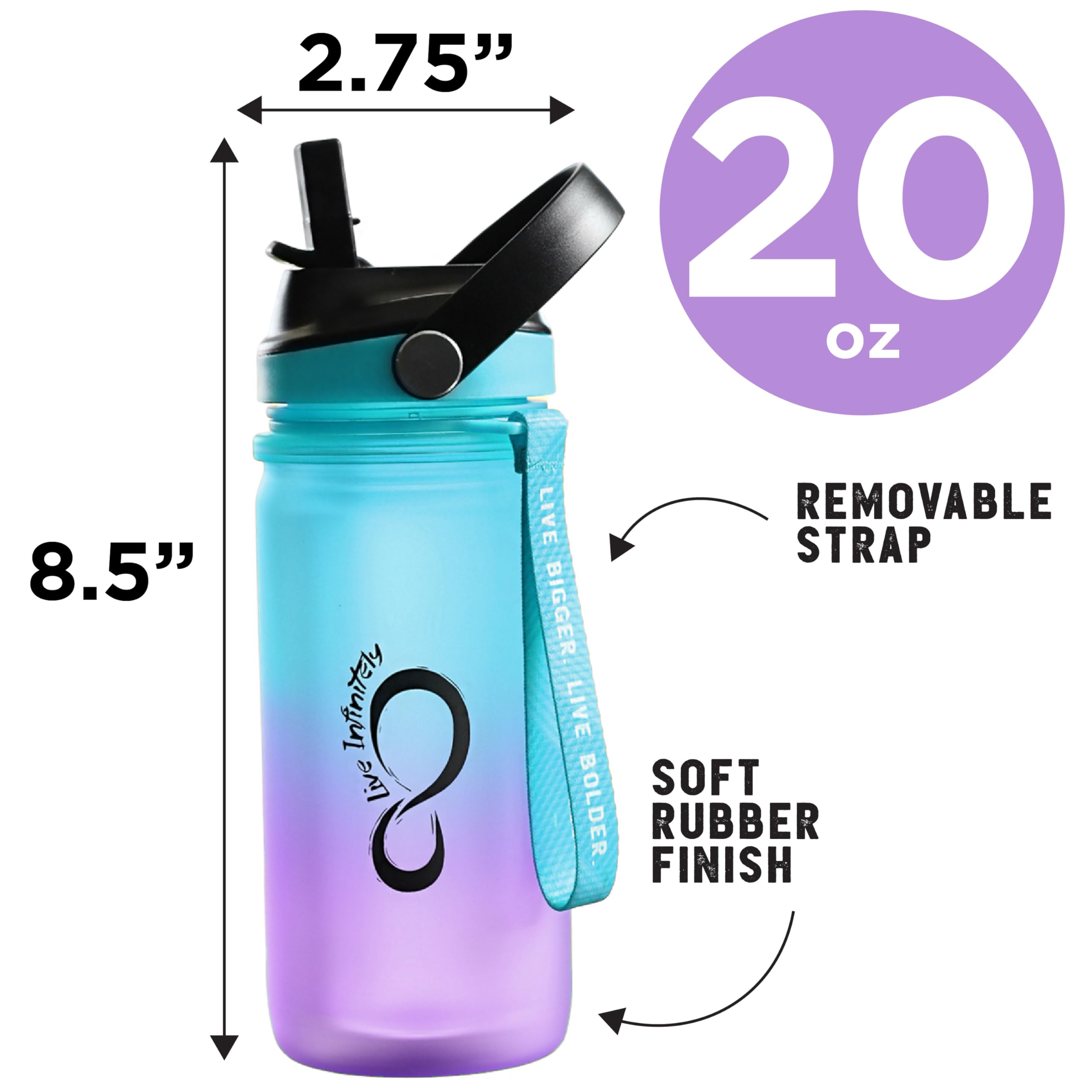 Live Infinitely 20oz Kids Water Bottle with Straw - BPA Free, Dishwasher Safe, Leak Proof | Perfect for School, Sports & Outdoor Activities