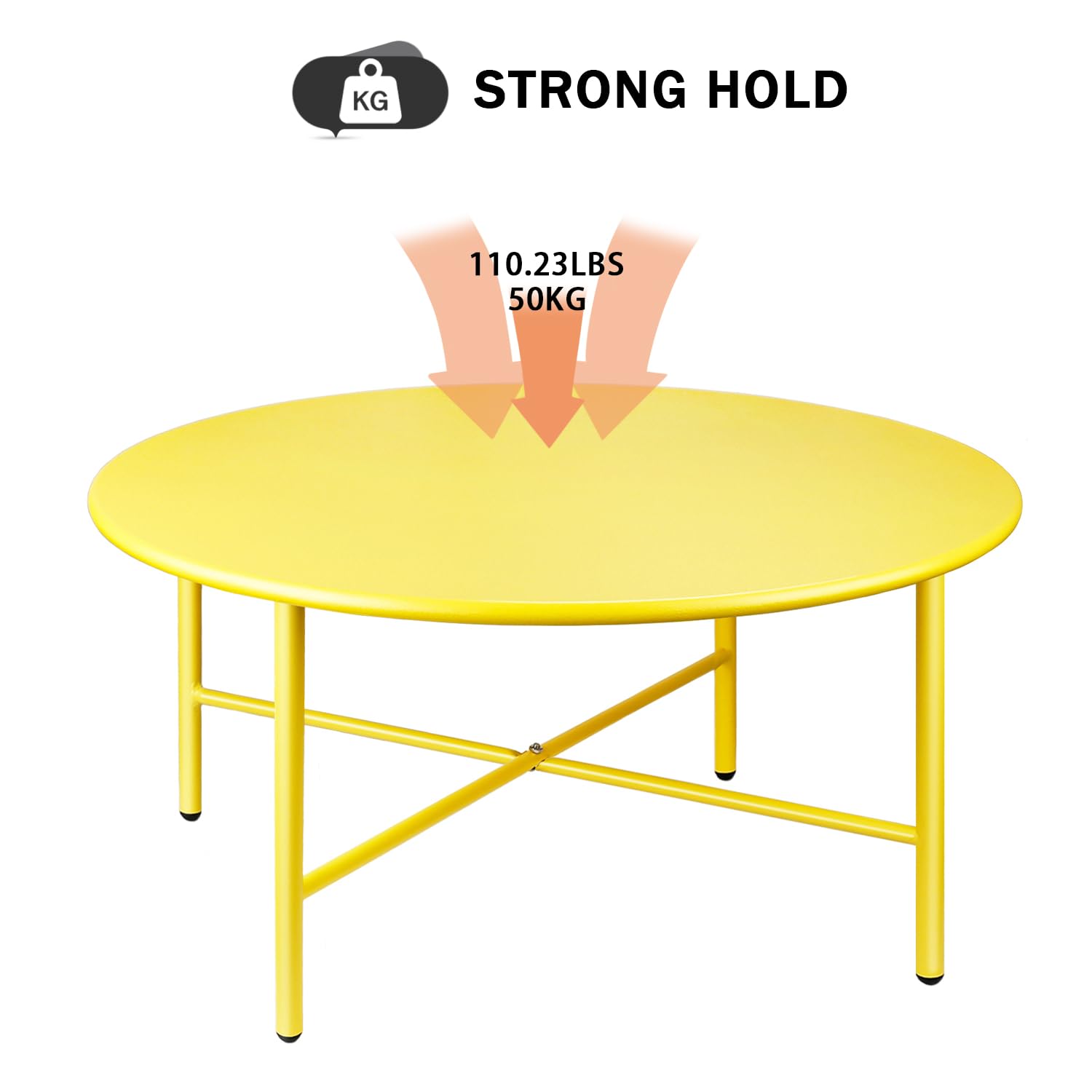 **Weather-Resistant Round Steel Patio Coffee Table - Indoor & Outdoor Use, Anti-Rust & Waterproof Large Side Table for Garden, Living Room, Bedroom, Balcony (Yellow) - Perfect for Relaxing, Entertaining & Outdoor Dining**