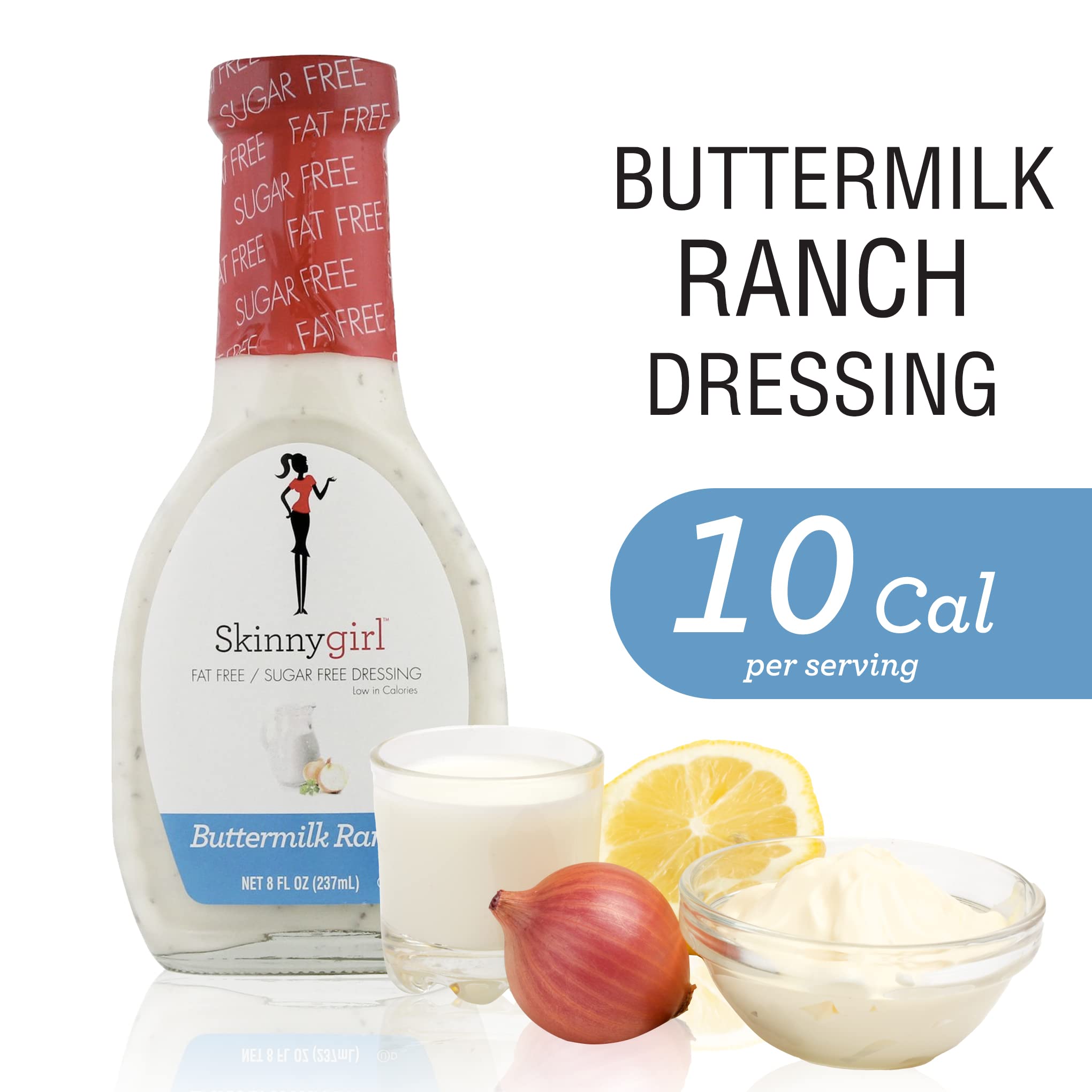 Skinnygirl Fat-Free Sugar-Free Buttermilk Ranch Salad Dressing - 8 oz | Healthy Low-Calorie Vegan Gluten-Free Condiment for Salads, Wraps & Veggie Dips