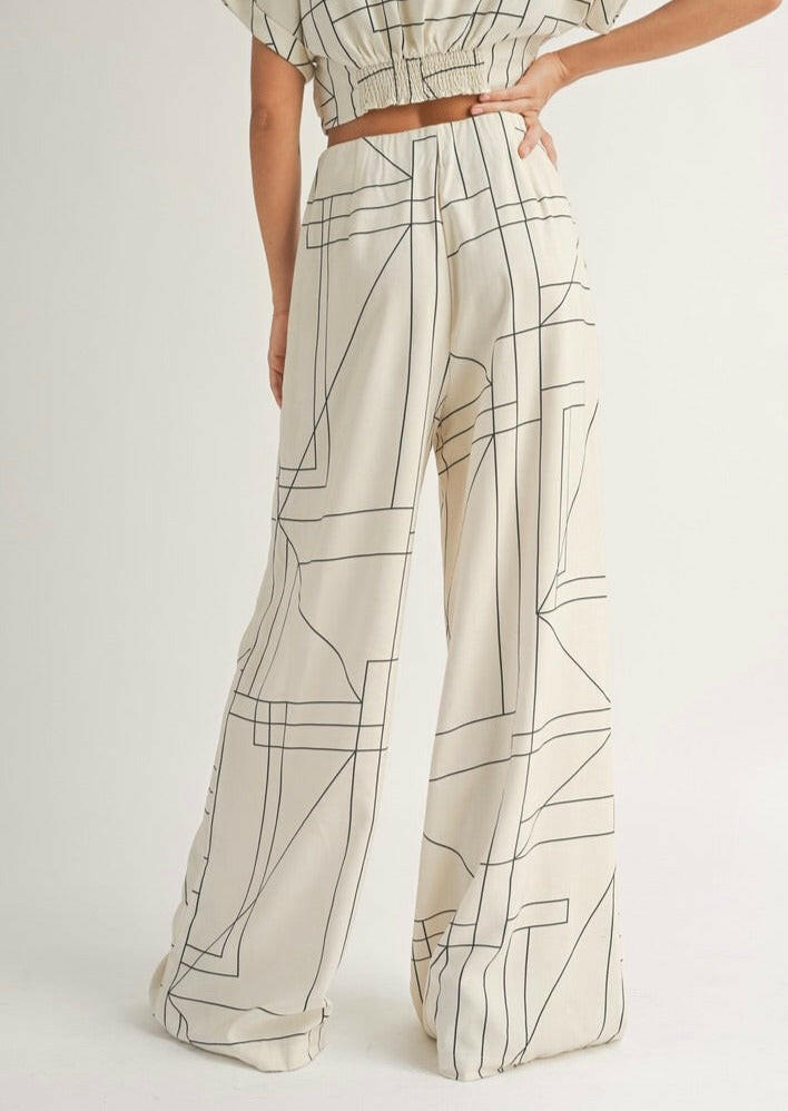 Stylish High Waisted Geometric Print Wide Leg Pants for Women - Trendy Lounge & Office Wear - Perfect for Casual Outfits, Work Attire & Vacation Looks