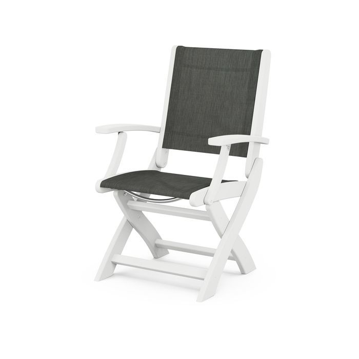 POLYWOOD Coastal Folding Chair - Durable Outdoor Furniture for Patio, Beach & Poolside - Weather-Resistant Adirondack Style Chair with Cup Holder