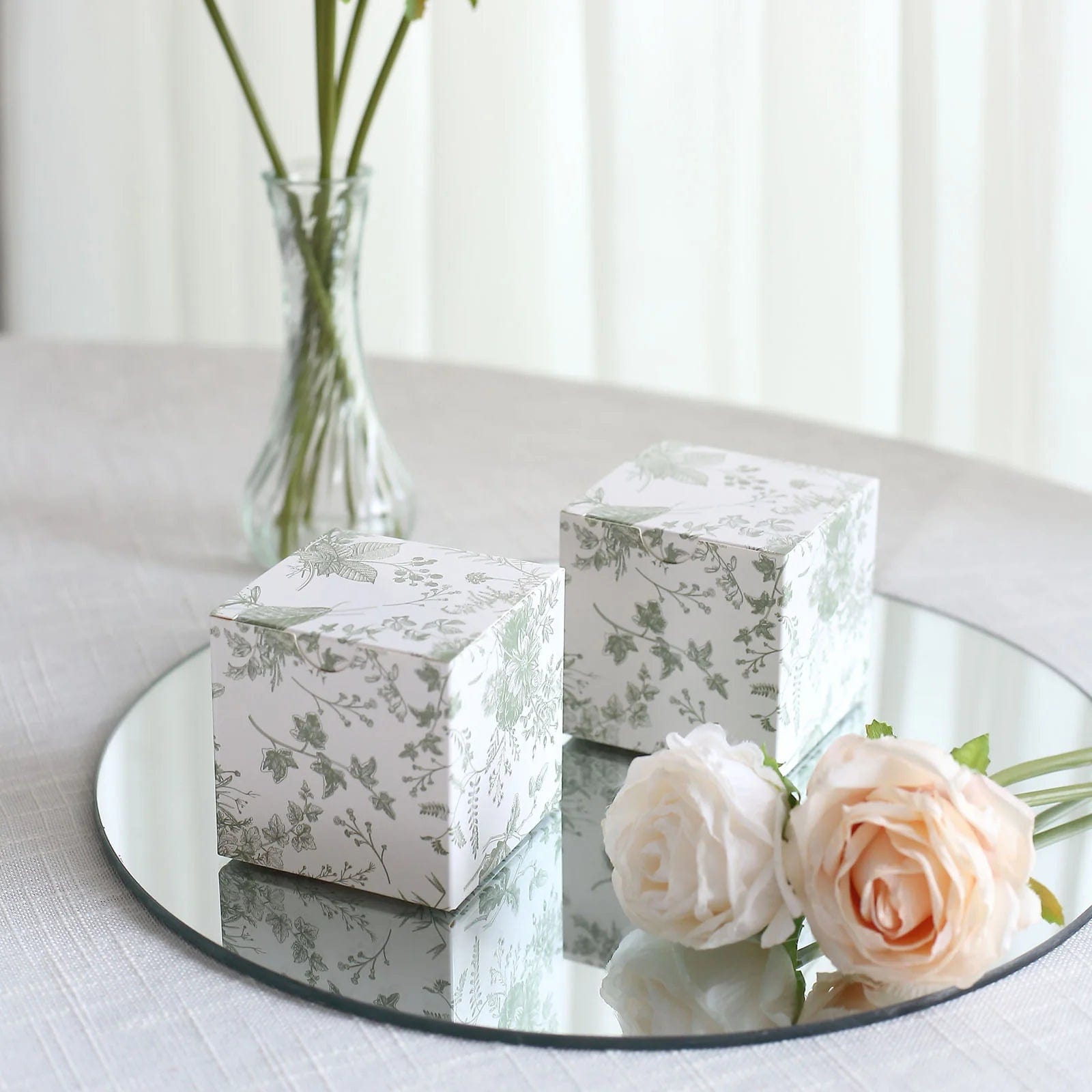 25 Pack 3x3 Inch Square Floral Printed Favor Gift Boxes - White - Perfect for Wedding Favors, Party Decorations and Small Gift Packaging