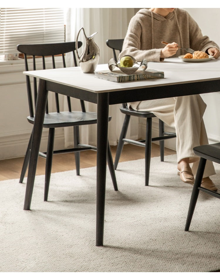 Solid Oak Wood Rock Plate Dining Table - Rustic Farmhouse Style for Kitchen, Dining Room & Outdoor Patio