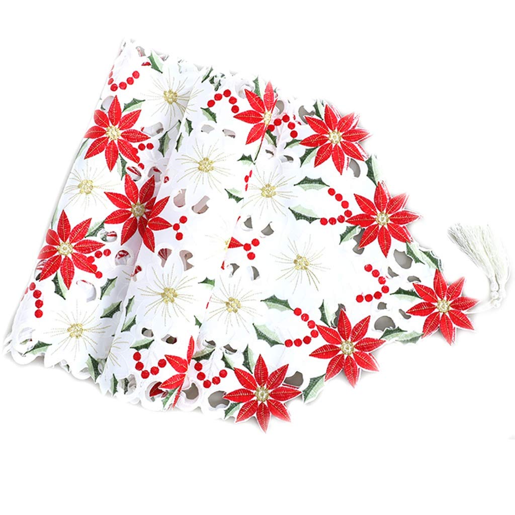 JSY Christmas Table Runners - Cotton Embroidered Holiday Decor for Dining & Coffee Tables (40x180cm) | Festive Seasonal Home Decor, Perfect for Christmas Parties & Family Gatherings