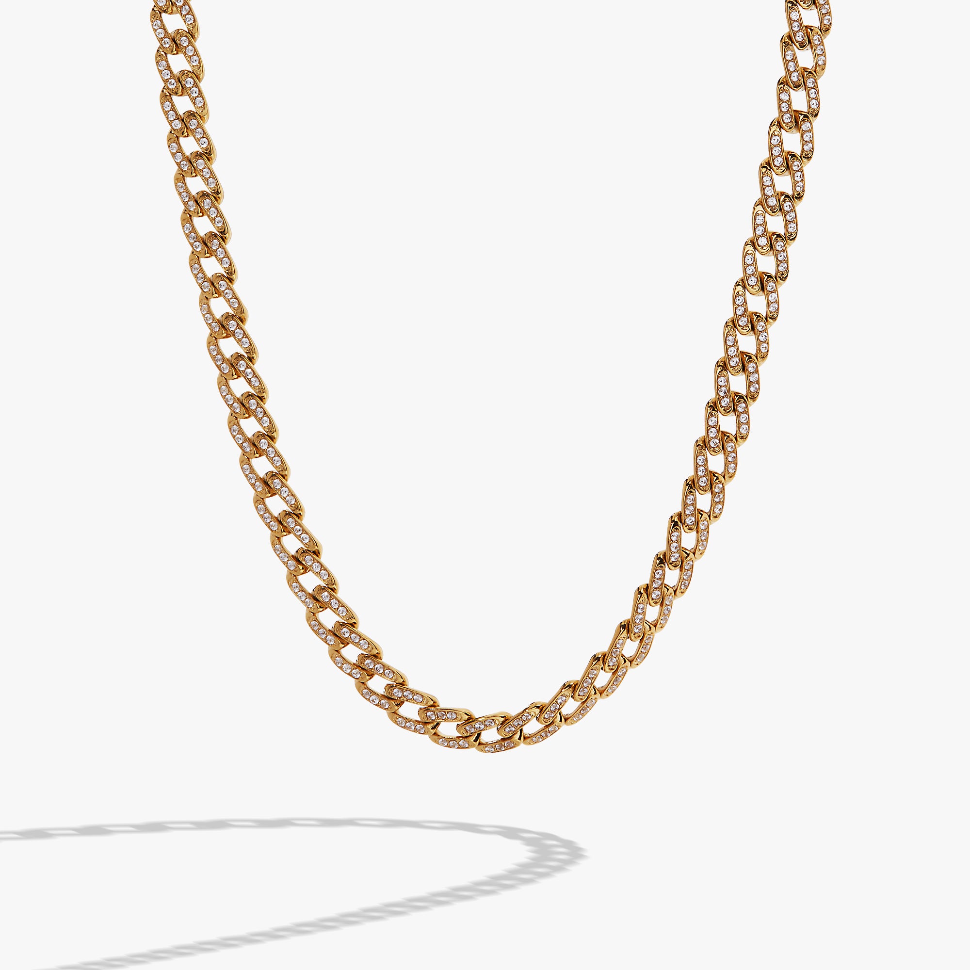 Sparkling Crystal Pave Curb Chain Necklace for Women - Elegant Layered Gold Plated Jewelry for Party, Wedding & Everyday Wear