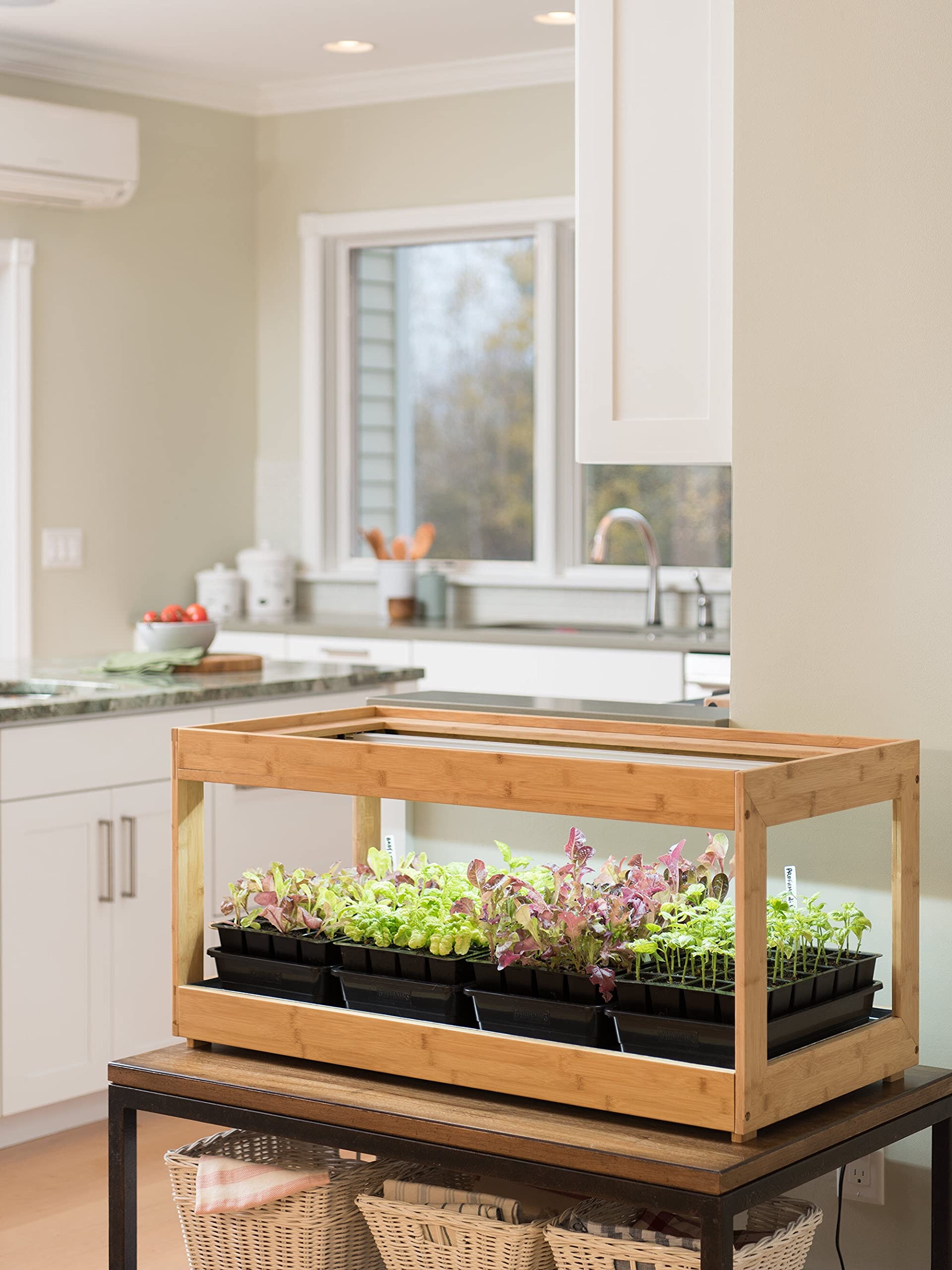 Bamboo LED Grow Light Stand for Indoor Plants - 38.25