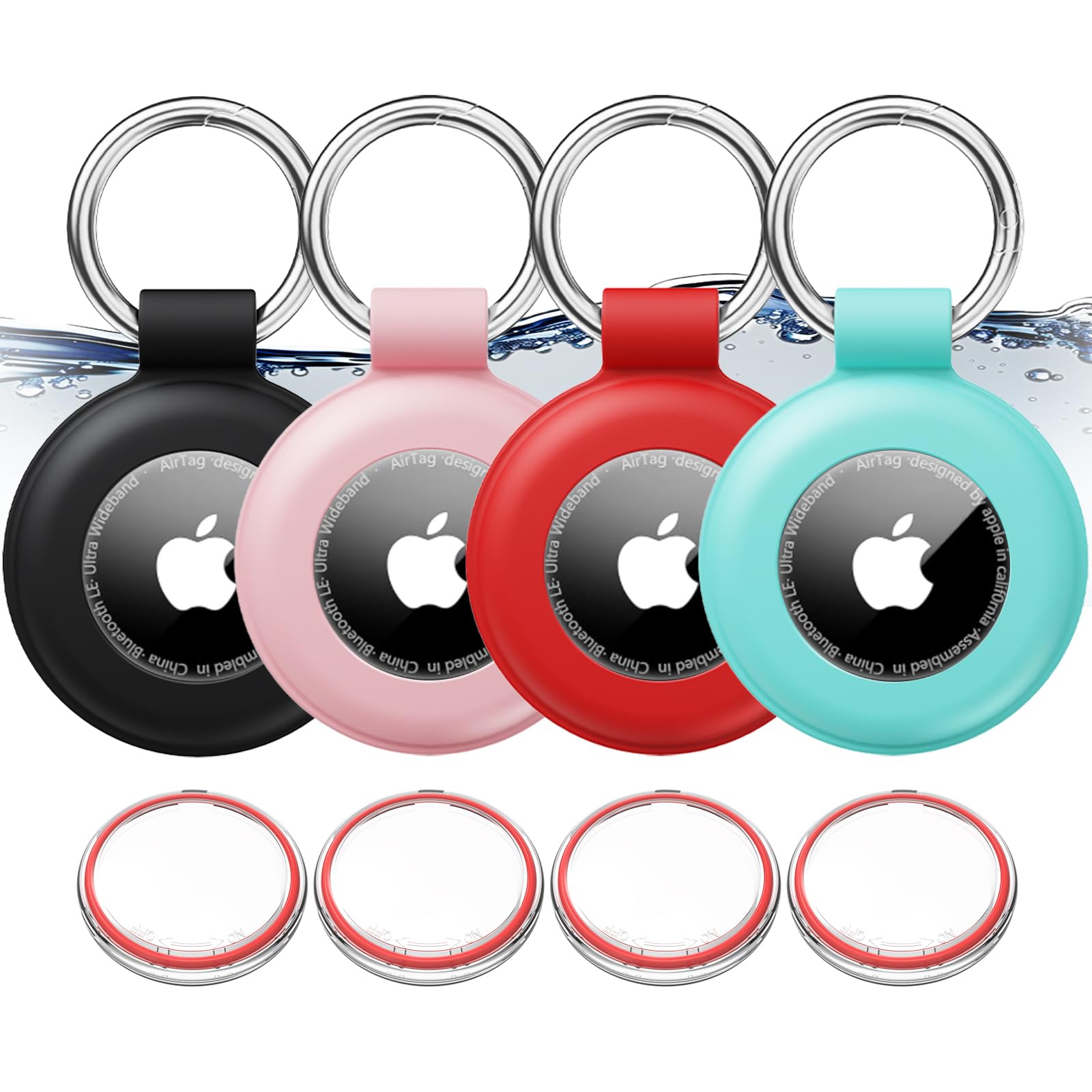 Waterproof Silicone AirTag Holder 4 Pack with Keychain - Durable Apple AirTag Case for Pets, Luggage, Backpacks, Keys & Kids | Perfect for Travel, School & Daily Tracking
