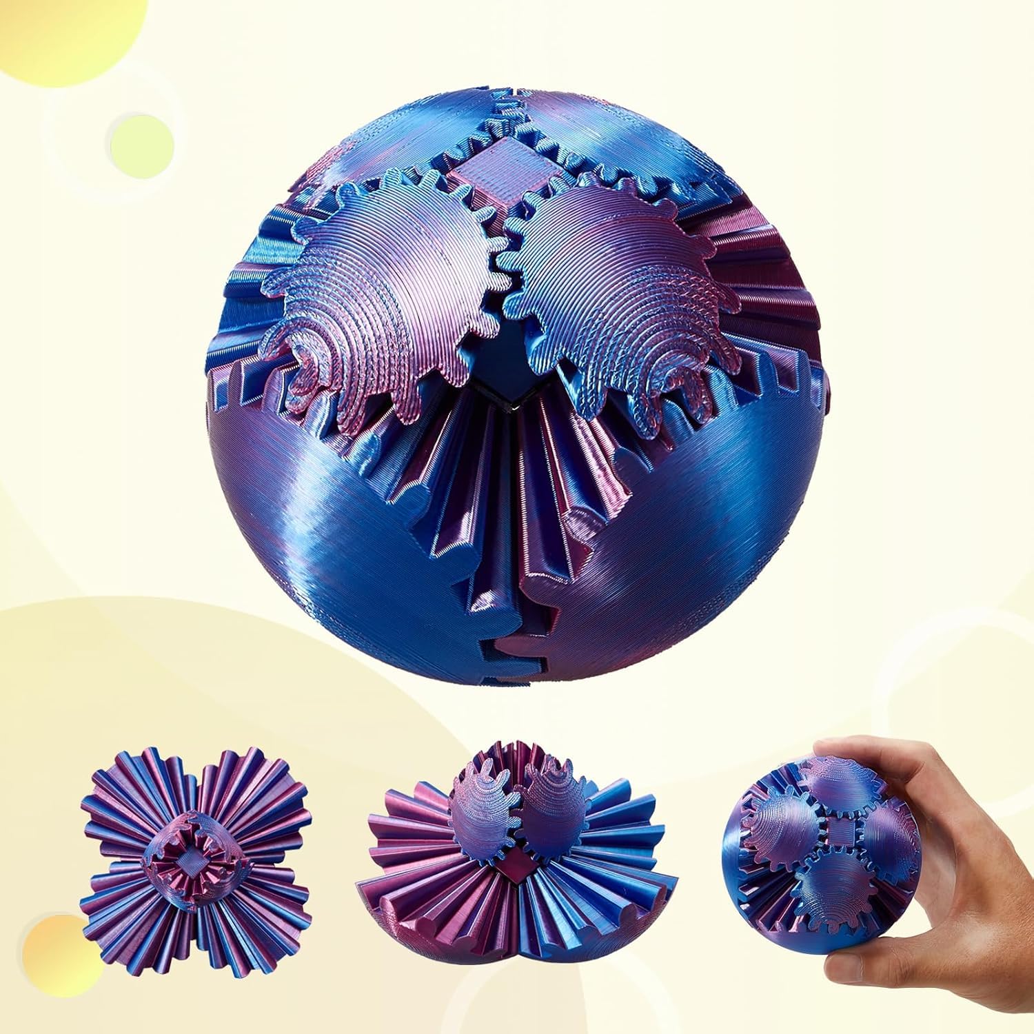 3D Printed Gear Balls - Rotating Fidget Cube Toy for Stress Relief & Anxiety, Multi-Color Deformable Finger Toys (Red-Blue) | Perfect for Office, School, Travel & ADHD Focus Aid