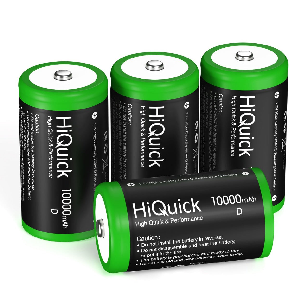 HiQuick D Cell NiMH Rechargeable Batteries 10000mAh 1.2V - 8 Pack Long Lasting High Capacity Batteries for Flashlights, Toys, Radios & Emergency Devices