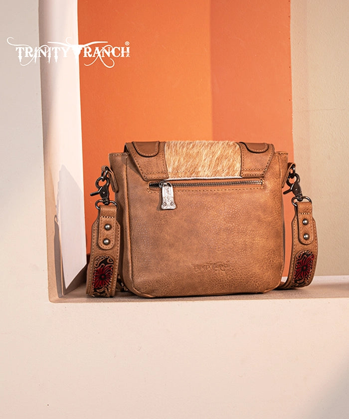 Genuine Hair-On Cowhide Crossbody Bag with Tooled Fringe - Trinity Ranch Western Style Purse for Women | Perfect for Rodeo, Country Concerts & Boho Fashion