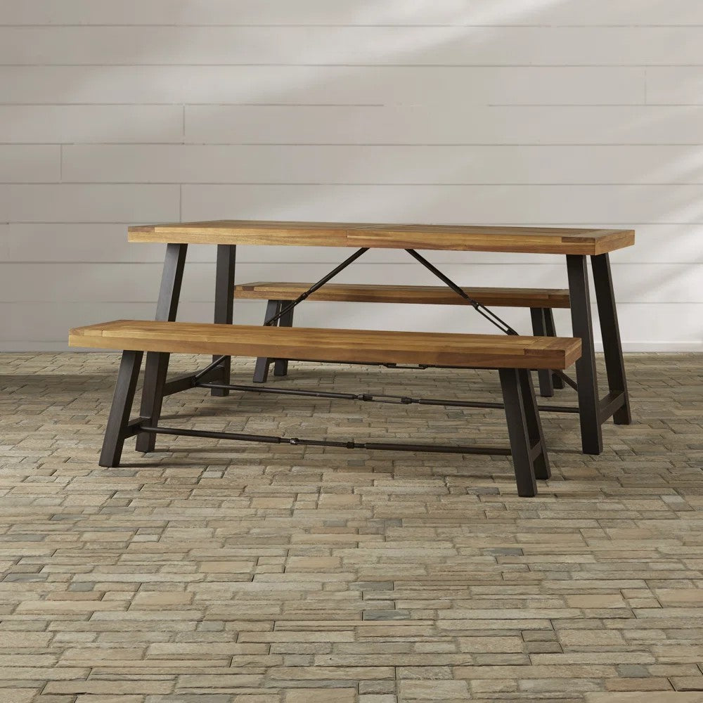 CATRIONA 3-Piece Wooden Outdoor Dining Set - Patio, Garden, Backyard Furniture for Al Fresco Dining & Entertaining