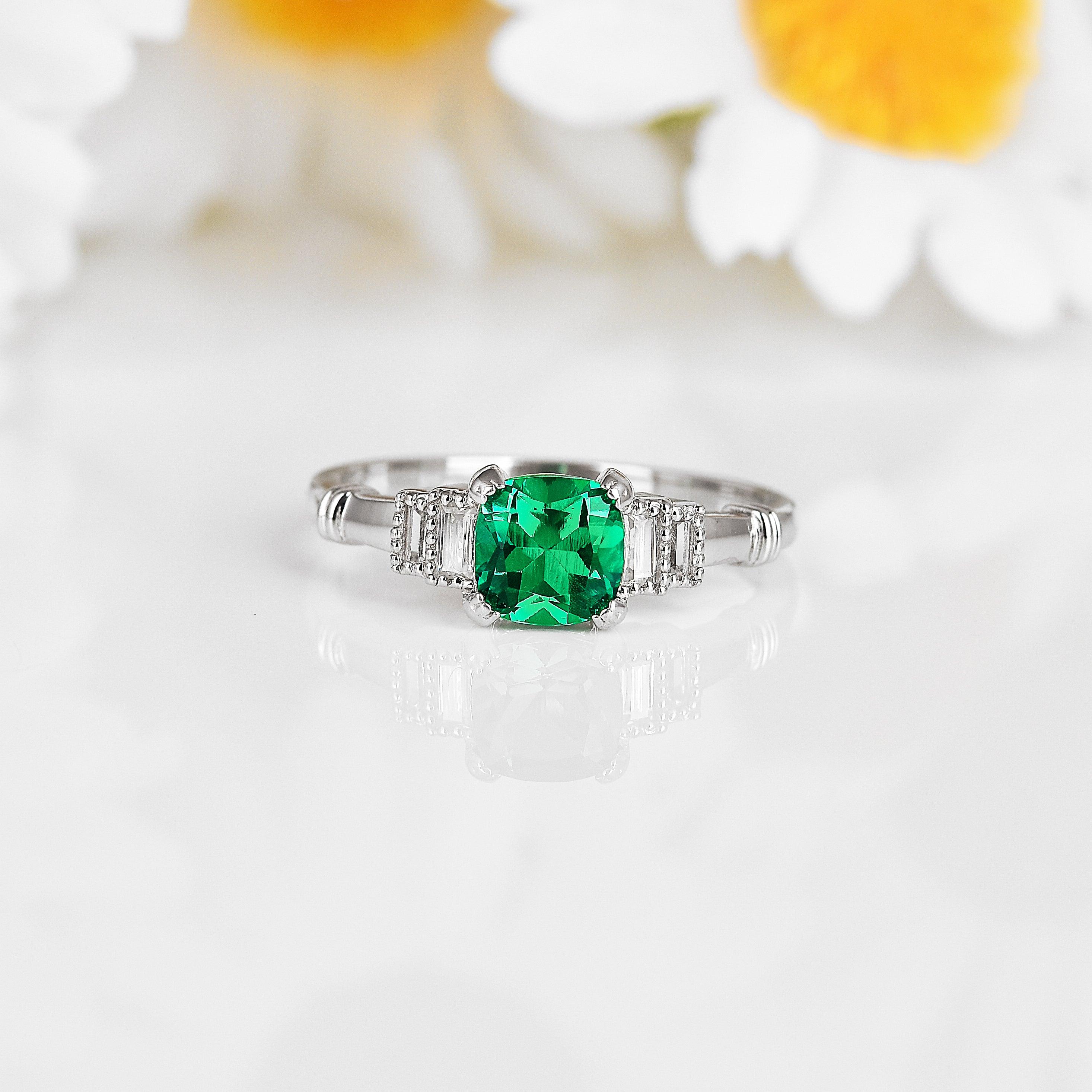 Colombian Created Emerald Five Stone Ring – Elegant Green Gemstone Jewelry for Women | Perfect for Weddings, Anniversaries & Special Occasions