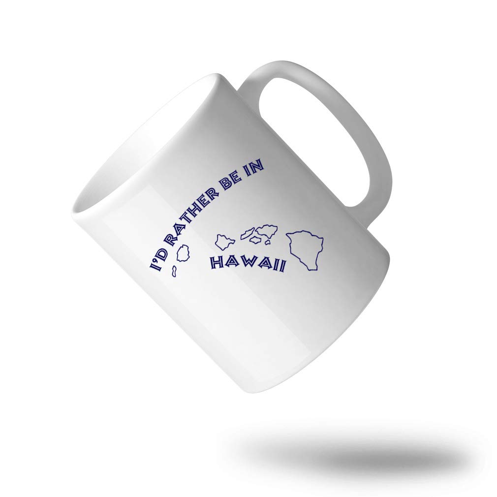 Navy 'I'd Rather Be In Hawaii' Ceramic Coffee Mug - 15oz White Travel Mug for Coffee, Tea & Hot Drinks - Perfect for Home, Office & Vacation Gifts