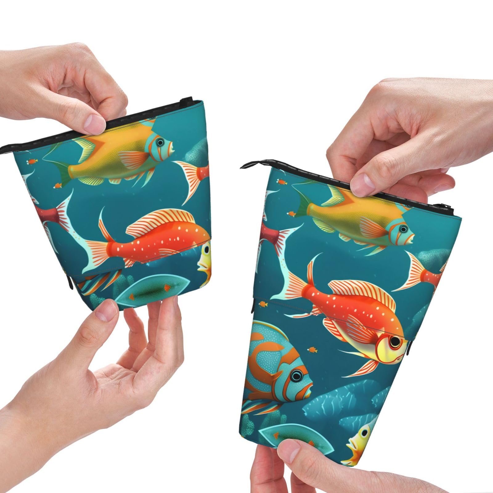 YQxwJL Ocean Underwater Fish Print Zippered Pencil Case - Expandable Stationery Organizer for School, Office & Travel | Makeup Bag, Pen Holder & Pouch Storage Solution