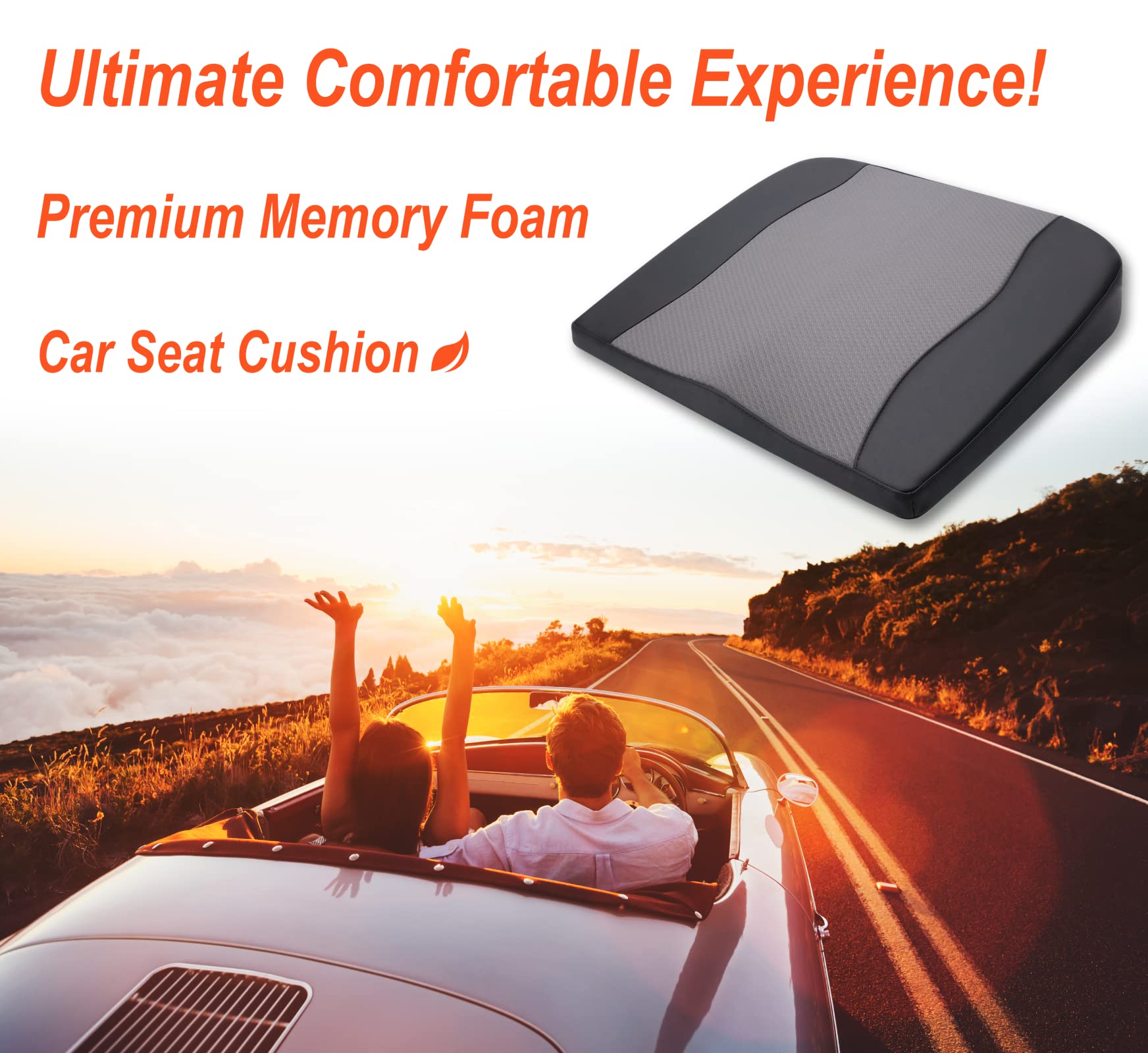 Premium Memory Foam Car Seat Cushion for Sciatica & Back Pain Relief - Ergonomic Support for Drivers, Office Chairs & Wheelchairs (Black/Gray) | Long Drive Comfort, Posture Correction & Pain Relief Solution