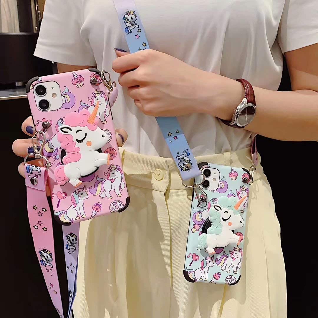 Cute 3D Unicorn Cartoon TPU Case for iPhone 11 Pro Max - Kawaii Pink Protective Phone Cover with Lanyard & Stand for Women & Girls | Perfect for School, Work, and Everyday Use