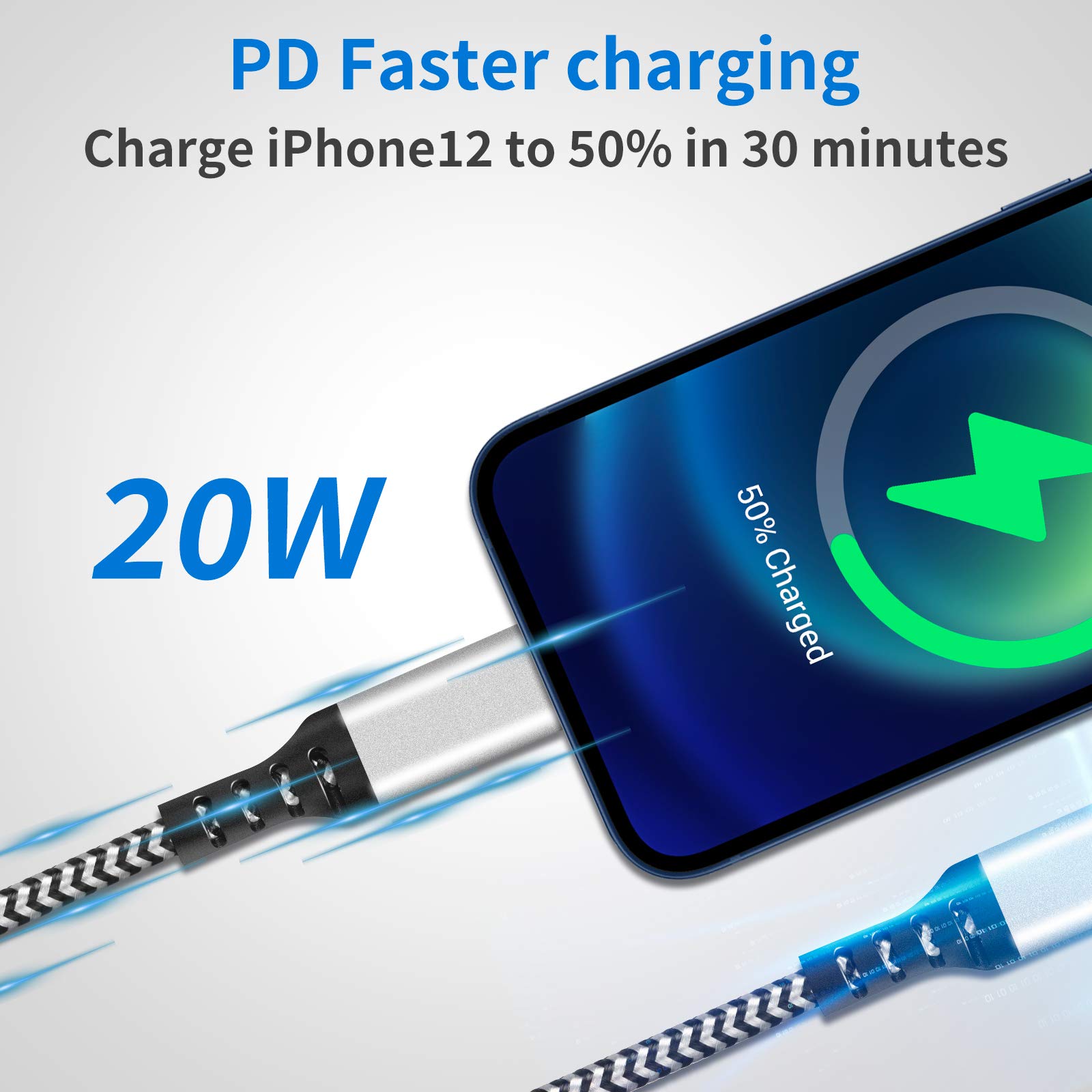 Deegotech MFi Certified USB C to Lightning Cable 10ft - Fast Charging Nylon Braided Cord for iPhone 14/13/12/11 Pro Max/Pro, iPad, AirPods | Durable 3m Long Cable for Home, Office & Travel Charging