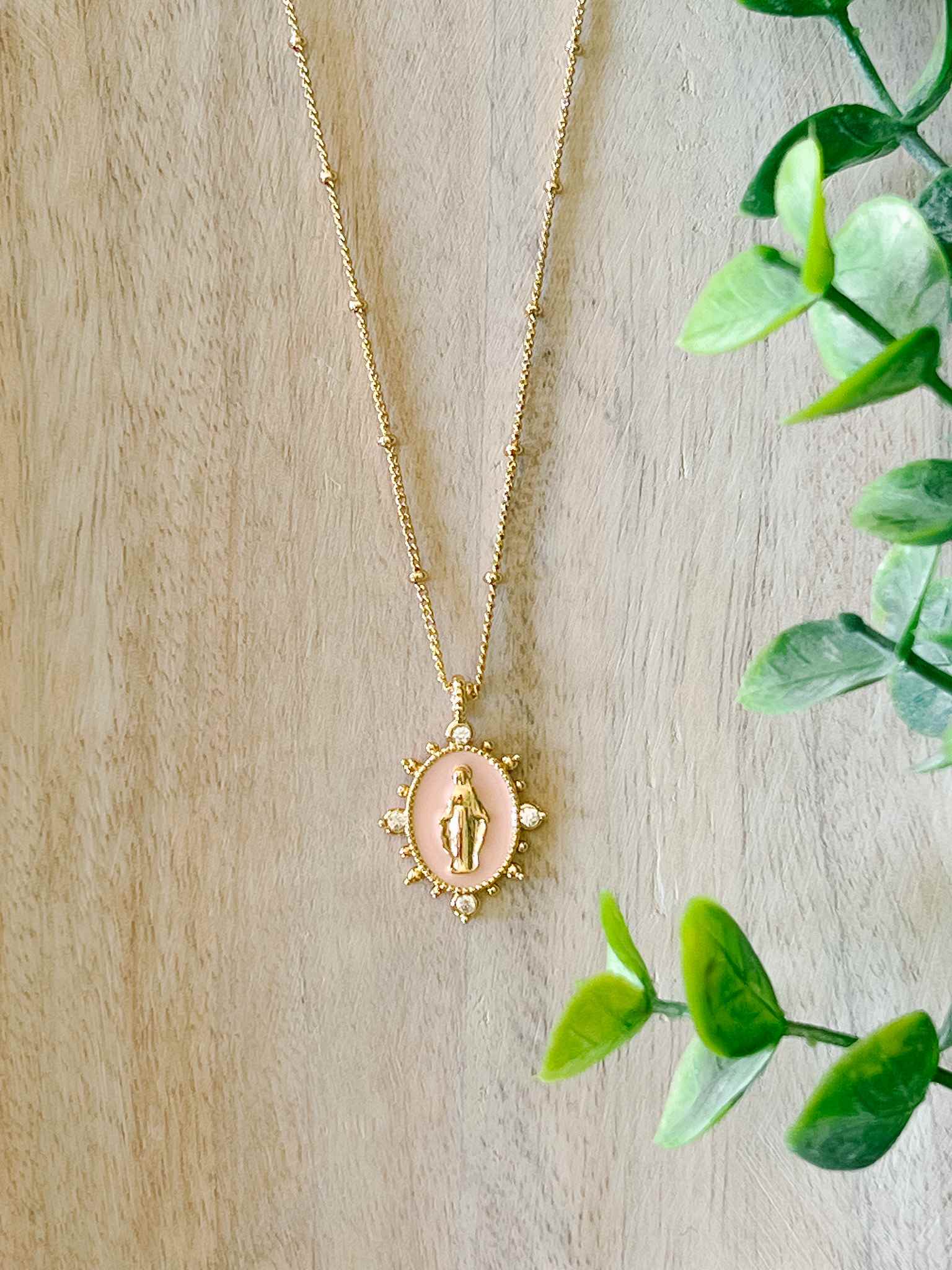 Heavenly Pink Lady Lourdes Necklace - Elegant Religious Jewelry for Women, Perfect for Church, Weddings & Special Occasions