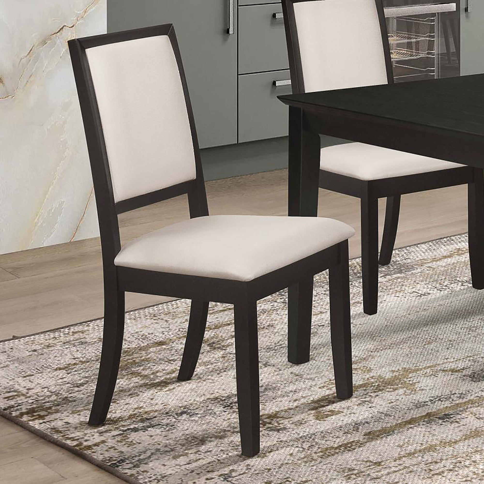 Cream and Black Upholstered Side Chairs (Set of 2) - Modern Dining Room Chairs for Kitchen, Living Room, and Office - Comfortable Accent Chairs for Home Decor