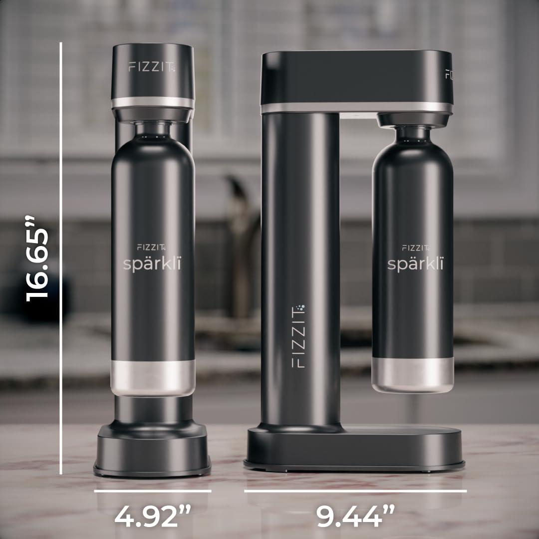 Fizzit Spärklï Sparkling Water Maker with Stainless Steel Bottle - Home Carbonated Soda Machine, Dishwasher Safe (Sparkli-Black) | Perfect for Parties, Healthy Drinks & Eco-Friendly Home Use