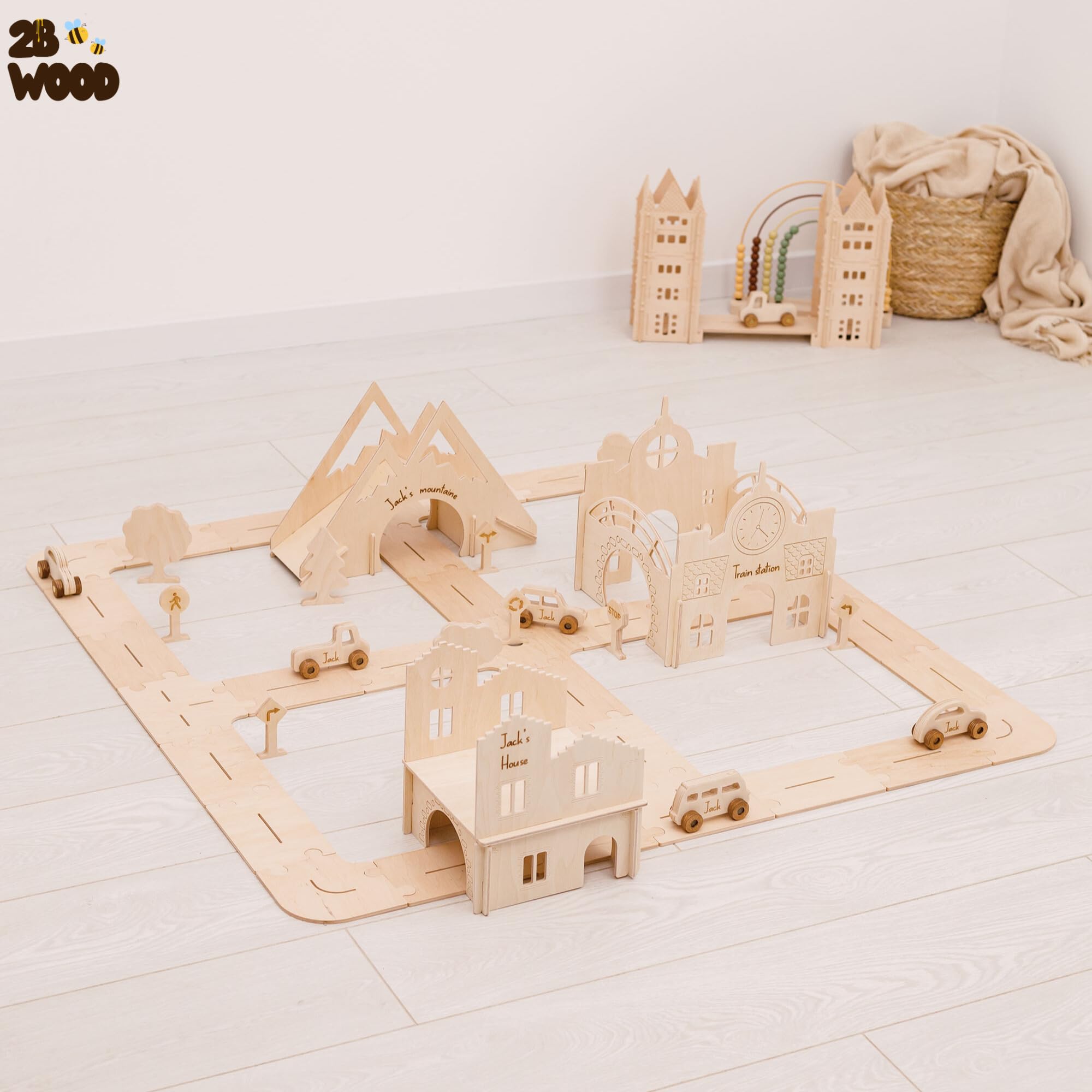 Personalized Wooden Car Track Toy for Toddlers & Kids - Extra Large Educational Race Track Set for Boys - Wooden Toys for Learning & Play - Perfect for Indoor Playrooms & Birthday Gifts - Great Christmas Present for Boys 3-6 Years Old