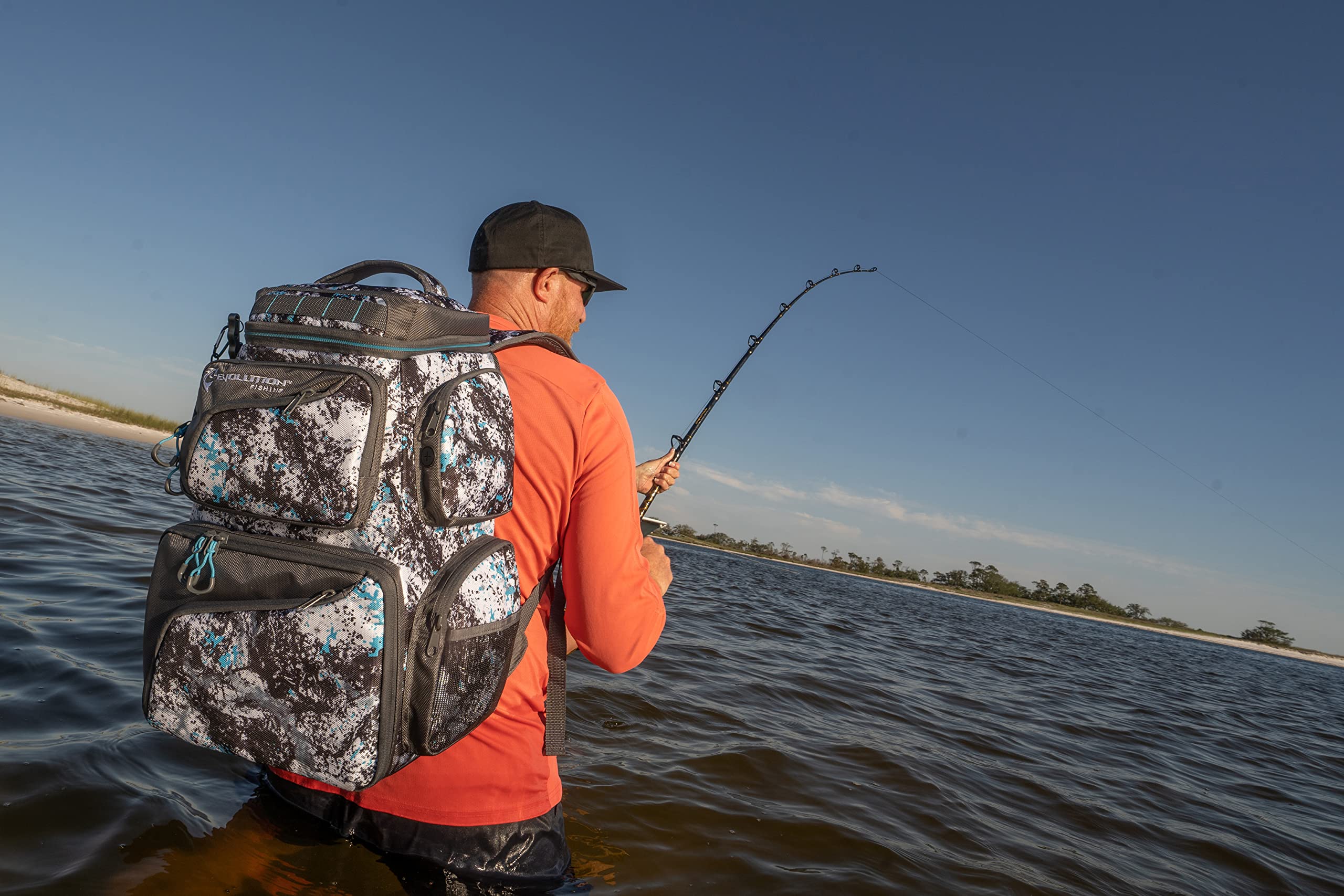 Evolution Fishing Largemouth Double Decker 3600 Tackle Backpack with 3 Tackle Trays - Waterproof Fishing Gear Storage Backpack for Bass Fishing, Camping & Outdoor Adventures