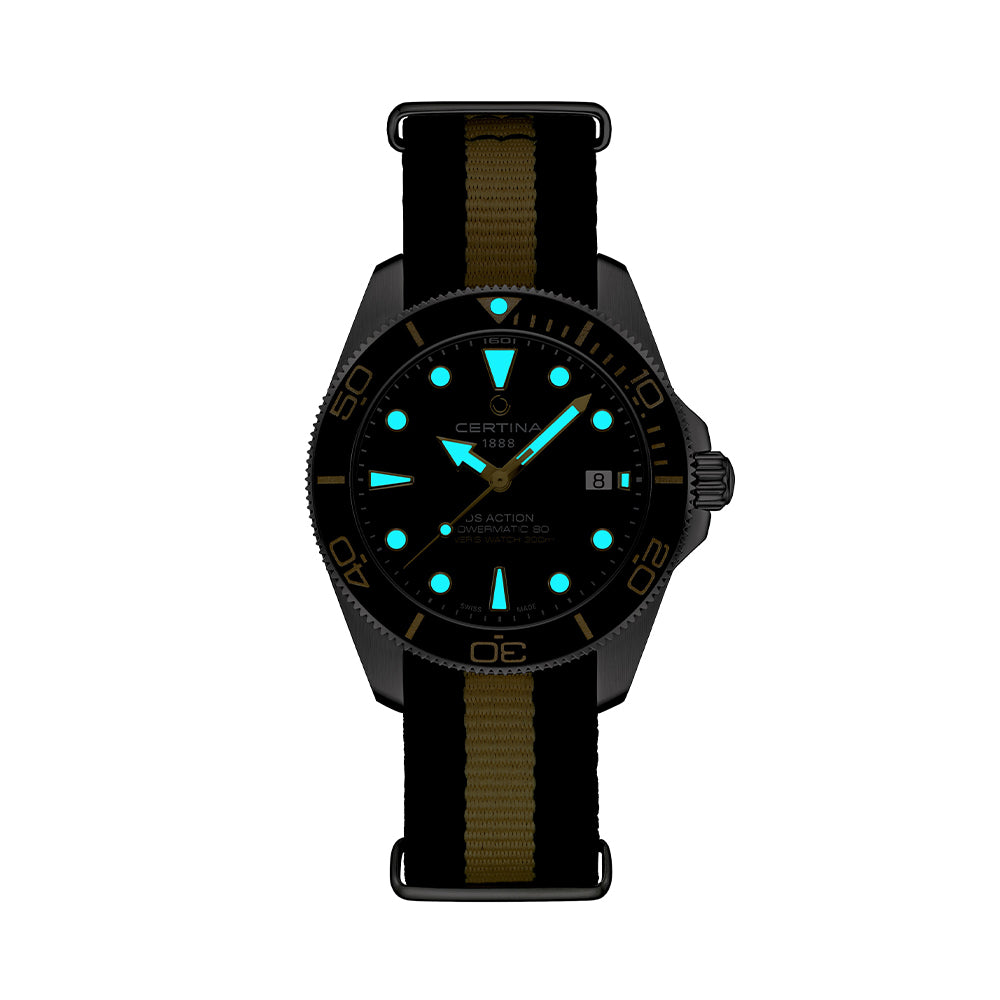 DS Action Diver 40.5mm Black Dial Men's Watch with Two-Piece Strap - Perfect for Water Sports, Diving & Everyday Wear