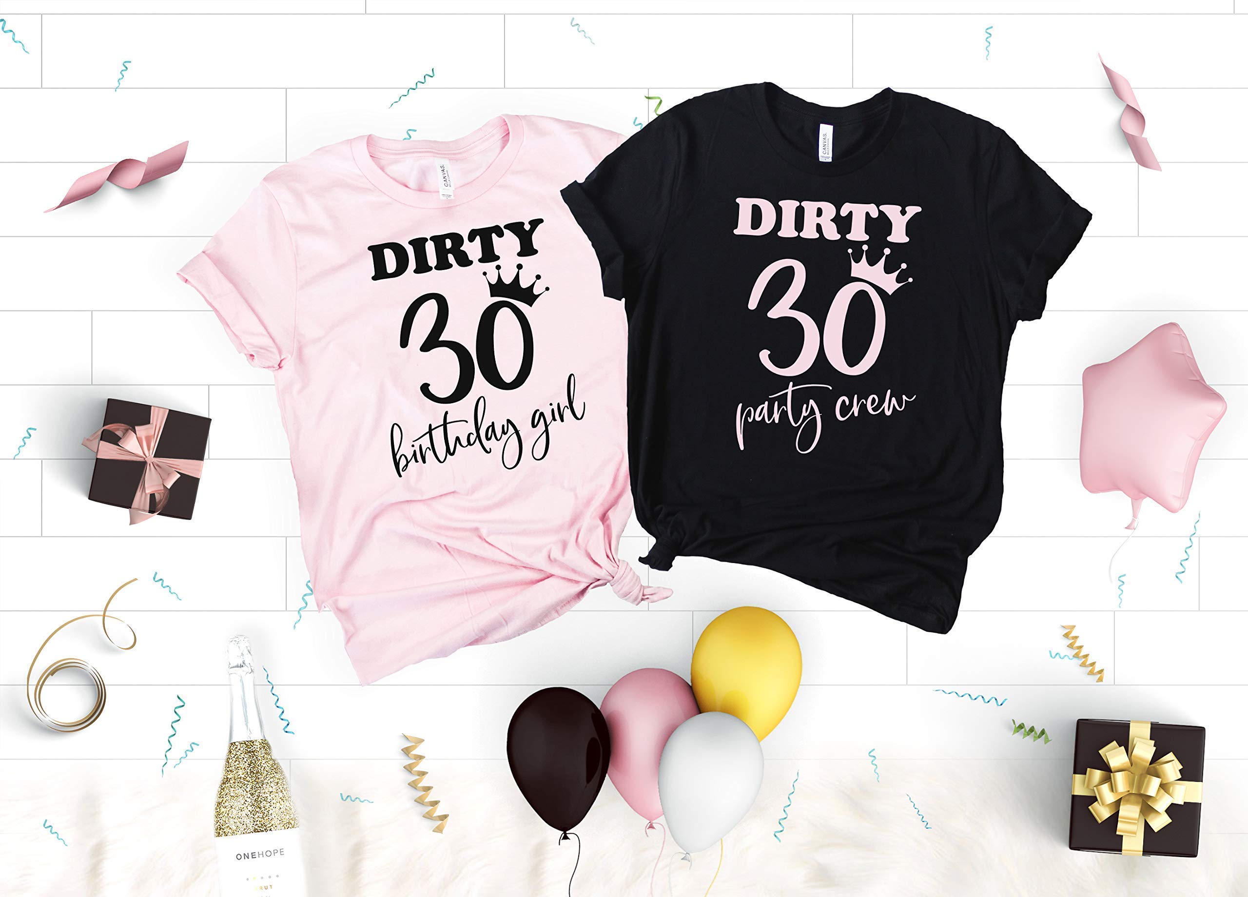 Funny 30th Birthday Shirts for Women - Dirty 30 Birthday Queen & Party Squad Tees - Soft Crew Neck & V-Neck T-Shirts for Birthday Girl - Perfect for Birthday Parties, Girls Night Out & Celebrations
