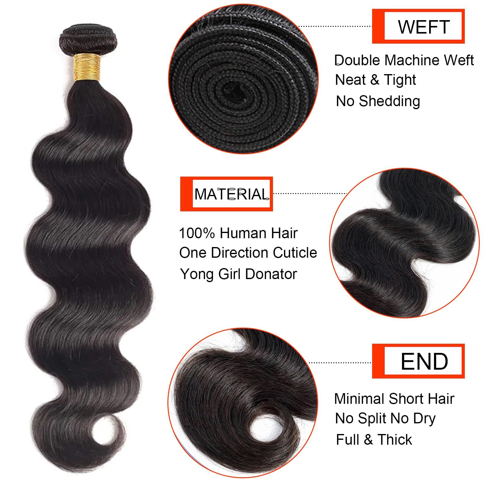 20 22 24 26 Inch 12A Grade 100% Unprocessed Brazilian Virgin Human Hair Weave Bundles - Body Wave 4 Bundles Human Hair Extensions for Black Women, Double Weft Natural Color | Perfect for Styling, Braiding, and Everyday Wear