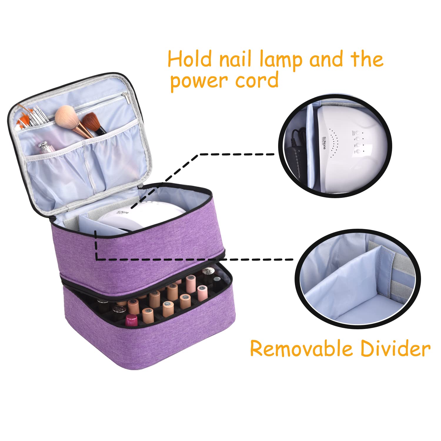 Double-Layer Nail Polish Organizer Bag - Portable Storage Case for 30 Bottles (15ml) with Built-in Nail Dryer | Perfect for Salon Professionals, Travel & Home Nail Care