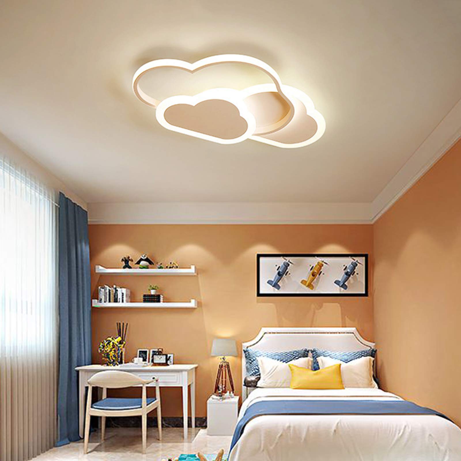 Kids Heart LED Ceiling Light 37W Dimmable for Bedroom & Nursery - White Cloud