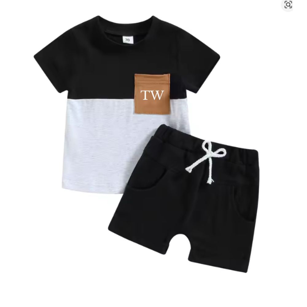 Personalized Alfie Pocket Initials Tee & Shorts Set for Kids - Custom Monogram Outfit for Birthday, Photo Shoots & Casual Wear