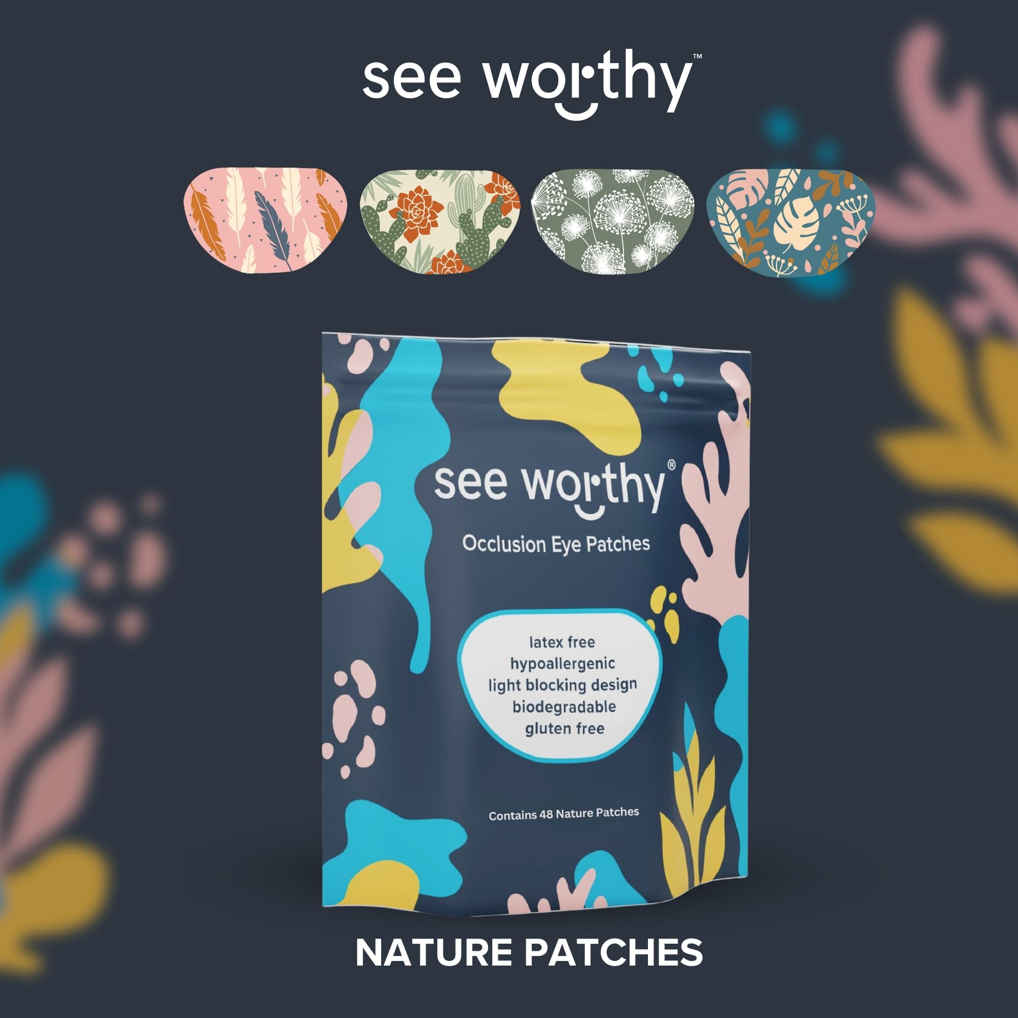 See Worthy Nature Eye Patches - Breathable Comfortable Lazy Eye Patch with Smart Adhesive Technology - Soft Medical Eye Cover for Kids & Adults (48 Count) - Perfect for Amblyopia Treatment, Post-Surgery Recovery & Cosplay Costumes