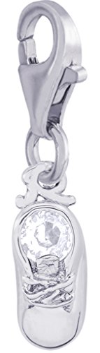 Rembrandt Engravable .925 Sterling Silver April Baby Shoe Charm with Clasp - Perfect for Baby Shower Gifts, Christening Keepsakes & Jewelry Making