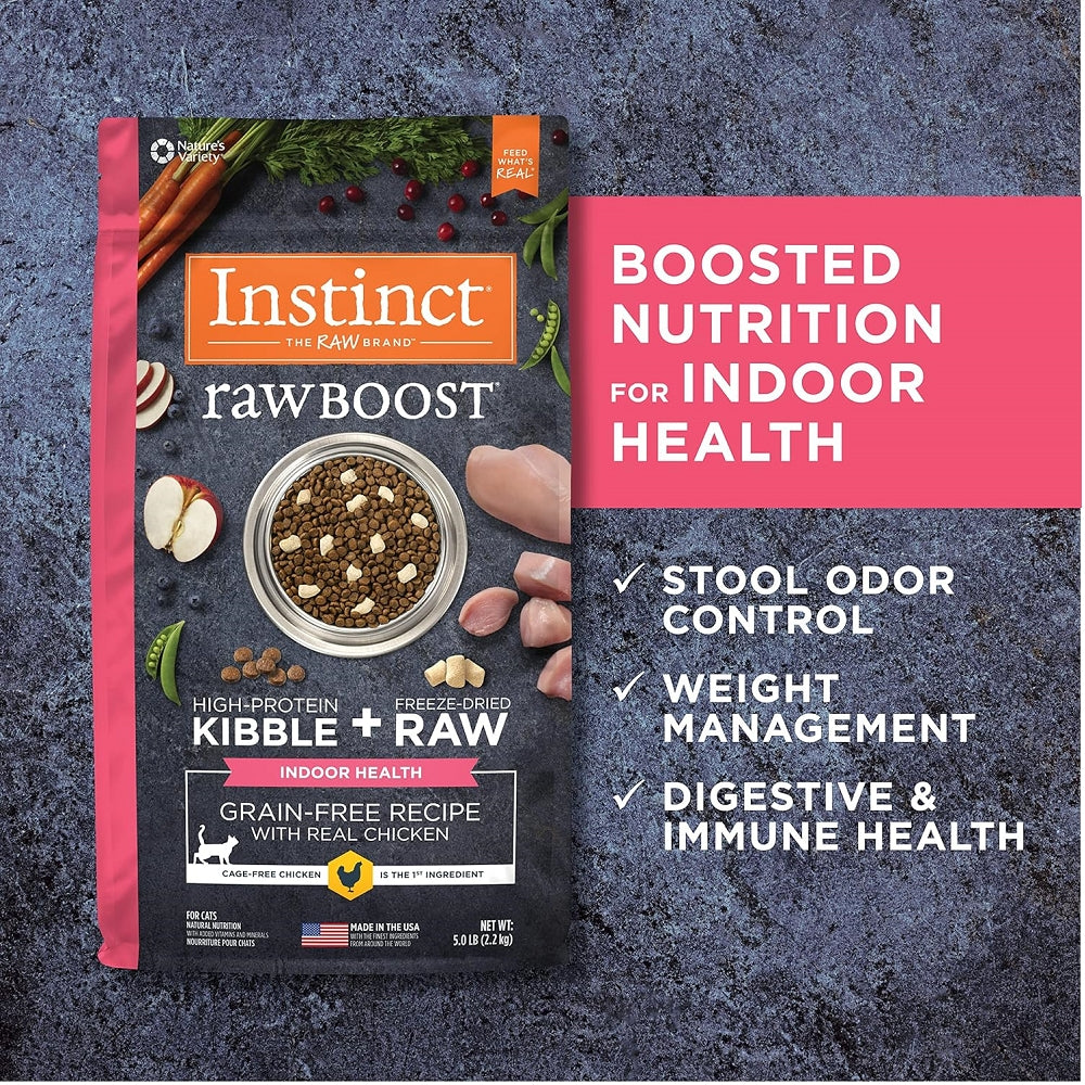 Premium Grain-Free Raw Boost Indoor Cat Dry Food with Chicken - Healthy Digestion & Shiny Coat for Adult Cats - Perfect for Indoor Cats with Sensitive Stomachs