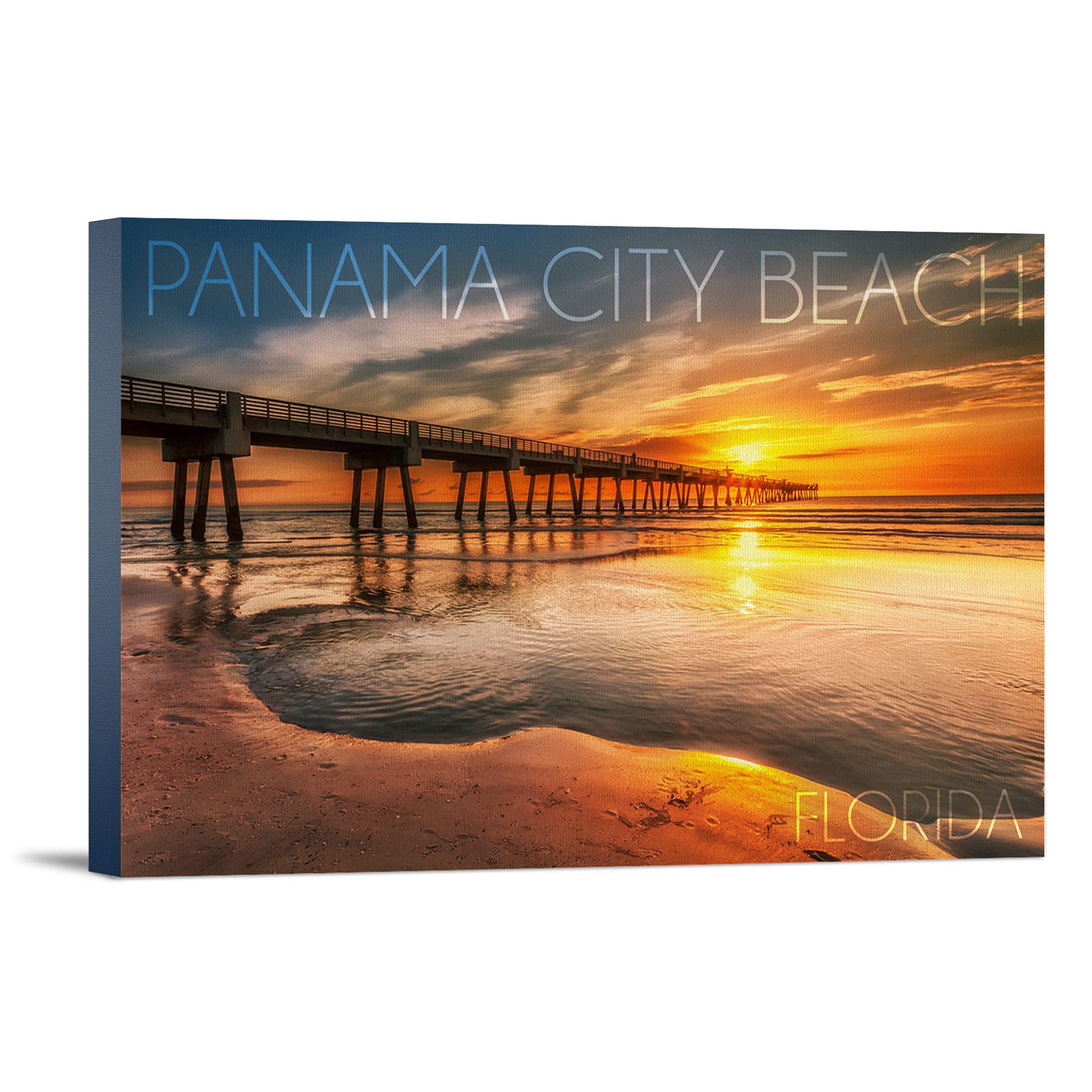 Florida Beach Sunset Painting - 36x24 Stretched Canvas Wall Art for Living Room, Bedroom & Office Decor | Panama City Pier Landscape