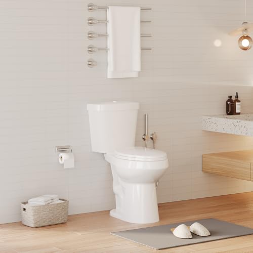 GARVEE 19-Inch Two Piece Elongated Toilet - ADA Compliant Universal Height Bathroom Toilet with Dual Flush (1.28 GPF) & Soft Close Seat - Cotton White - Perfect for Residential & Commercial Bathrooms
