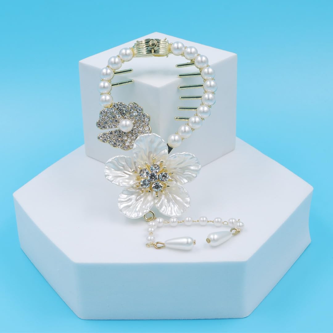 Myra Collection Gold Pearl Flower Bun Stick - Elegant Metal Hair Claw Clip for Women & Girls | Perfect for Weddings, Parties & Everyday Hairstyles