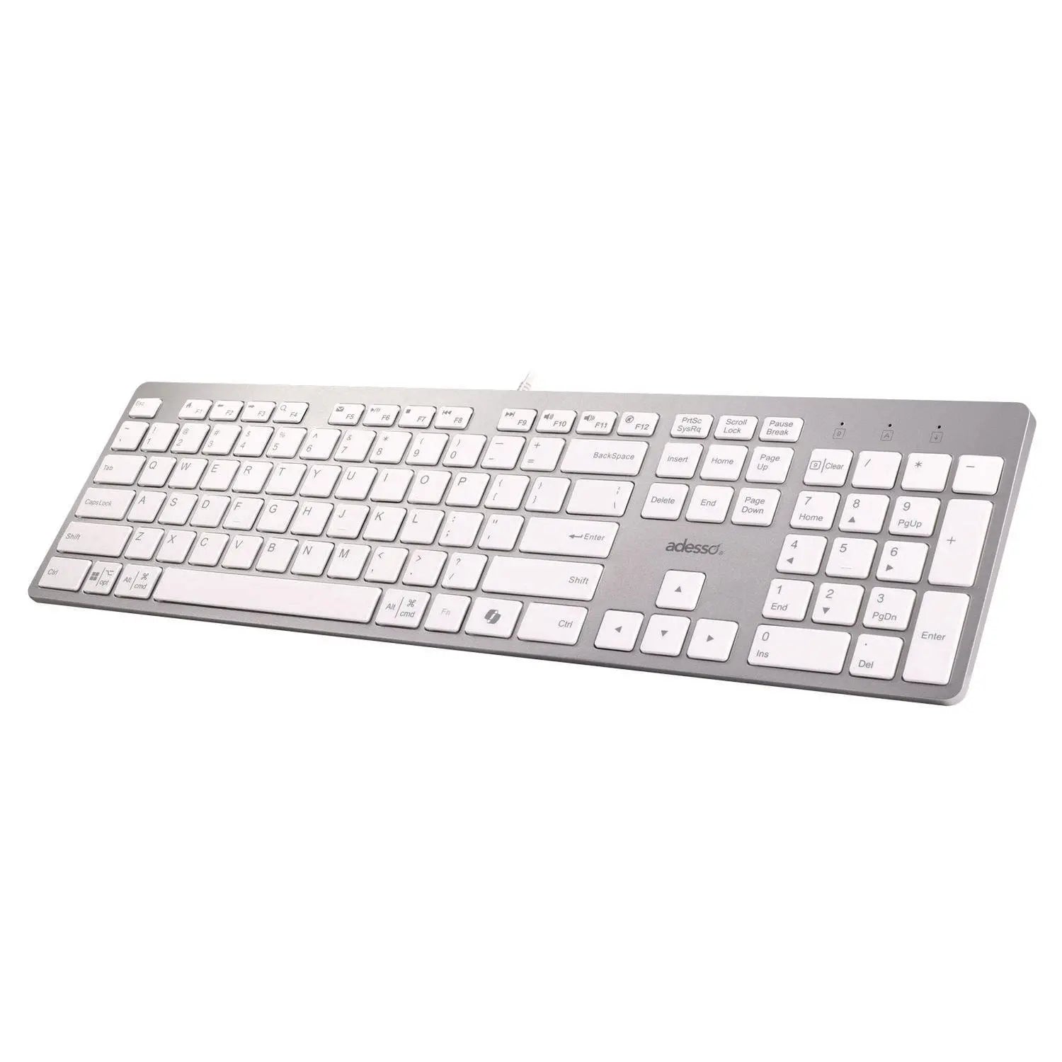 Adesso AKB 730UW Slim Wireless Keyboard - Silver & White Ergonomic Design for Home Office, Gaming & PC/Mac Use