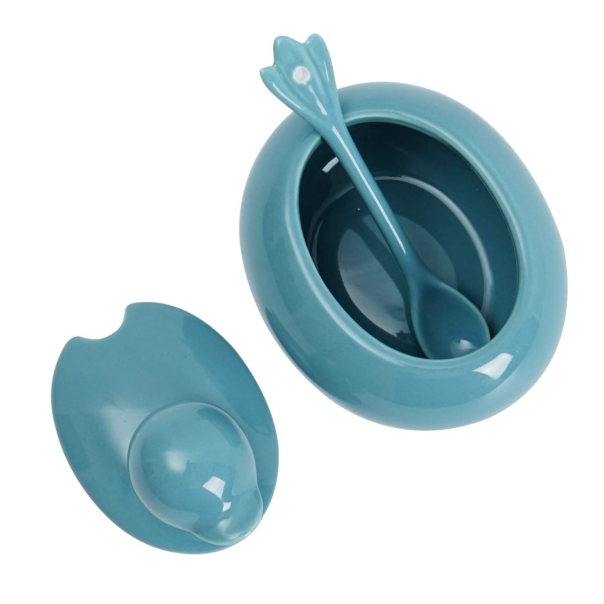 Ceramic Sugar Bowl with Spoon and Lid - Cute Duck Farmhouse Style Seasoning & Salt Storage Jar - Turquoise Blue - Perfect for Coffee, Tea, Baking & Kitchen Decor