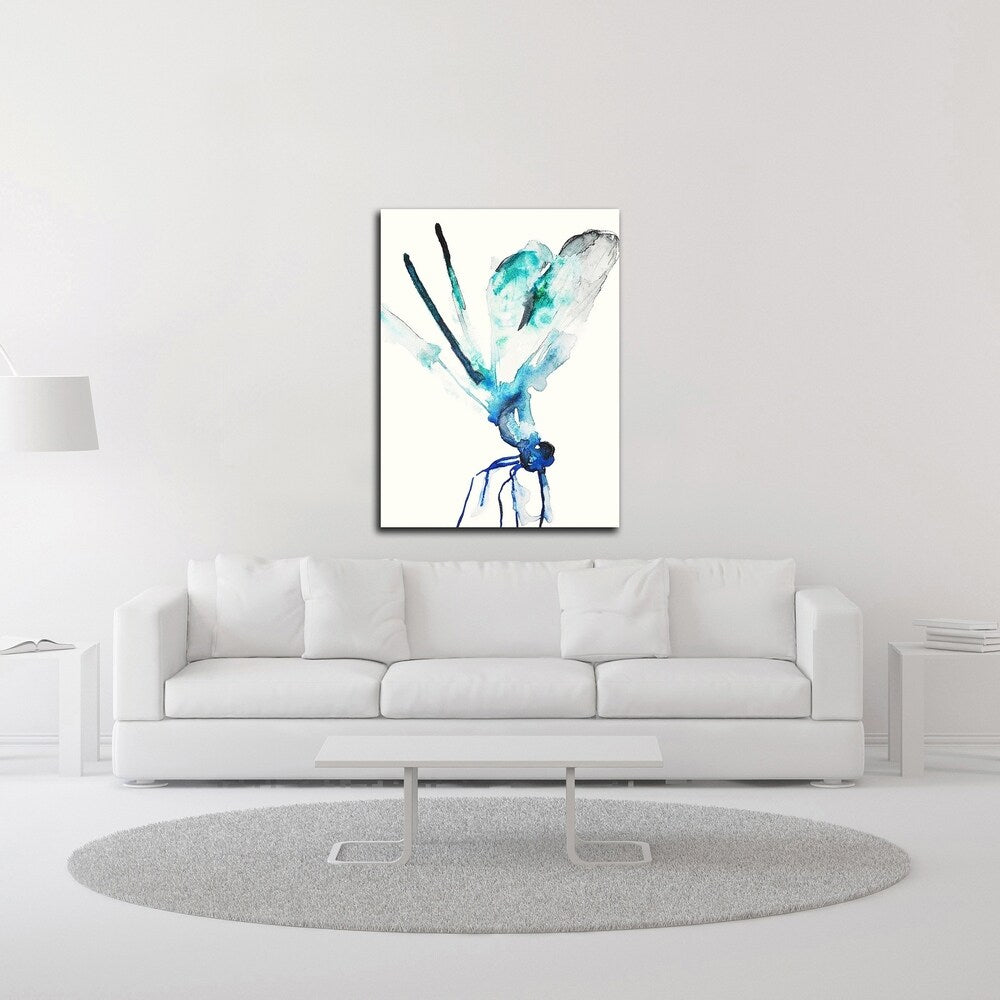 Blue & Green Dragonfly Art Print by Karin Johannesson - Premium Canvas Wall Decor - Ready to Hang - Perfect for Living Room, Bedroom & Office Decor