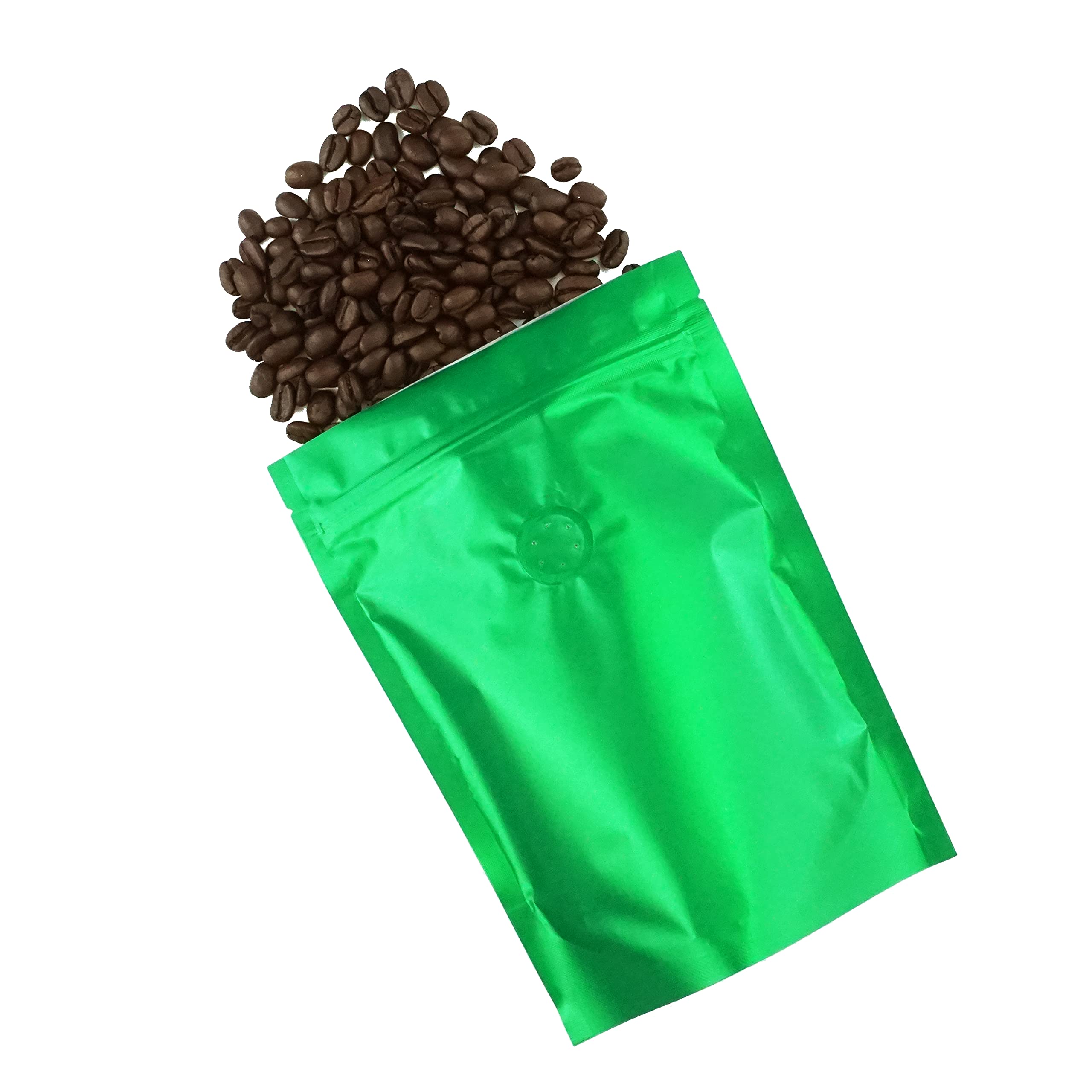 Premium Foil Coffee Packaging Bags with Zipper & Degassing Valve - Airtight Storage for Whole Bean & Ground Coffee - Eco-Friendly Green Stand-Up Pouches (6oz, Pack of 50) - Perfect for Home Roasting, Coffee Shops & Gifting