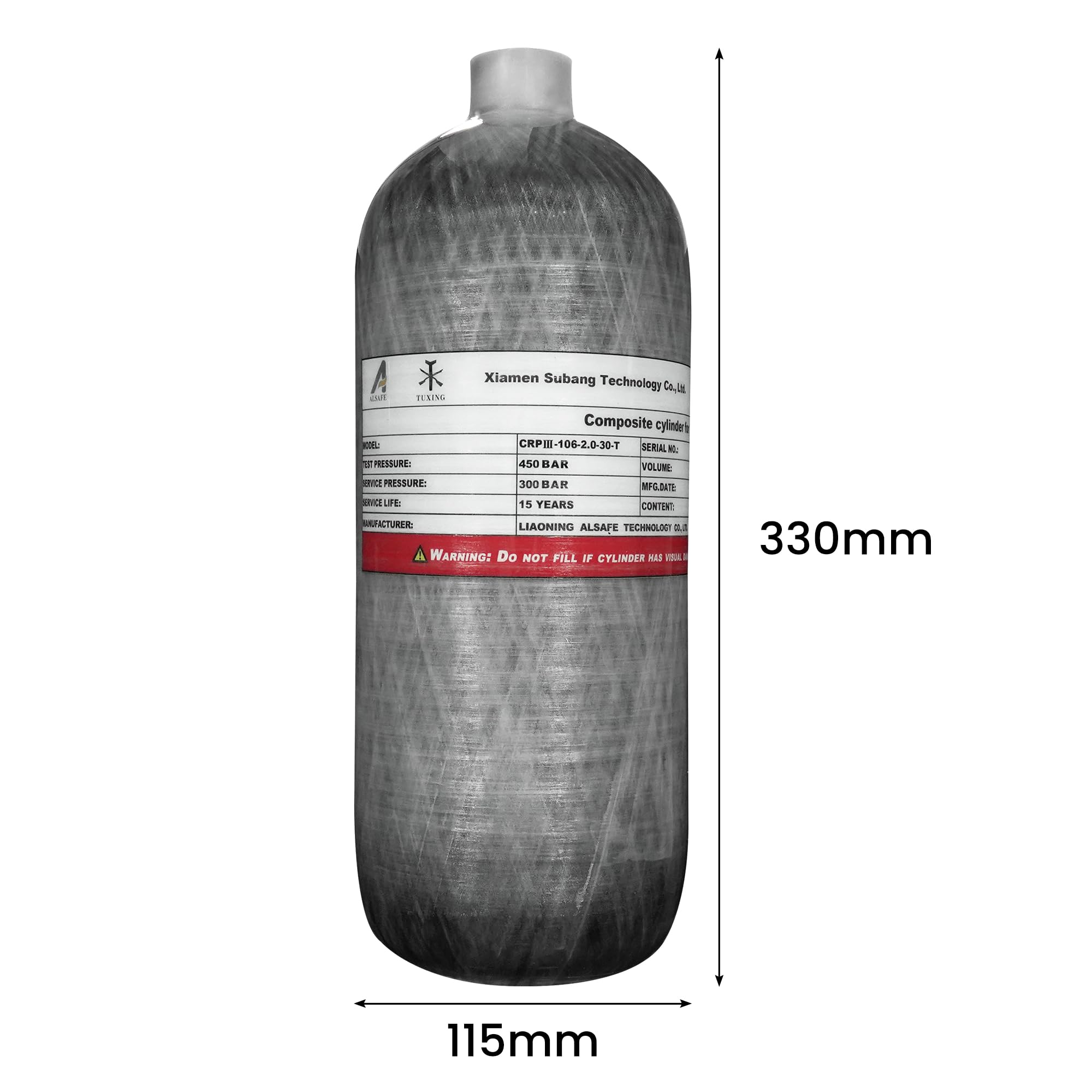 TUXING 2L 4500Psi Carbon Fiber High Pressure PCP Air Tank - 122Cu in 2000CC HPA Cylinder for PCP Air Rifles & Scuba Diving | Portable Composite Tank for Hunting, Paintball & Snorkeling Adventures