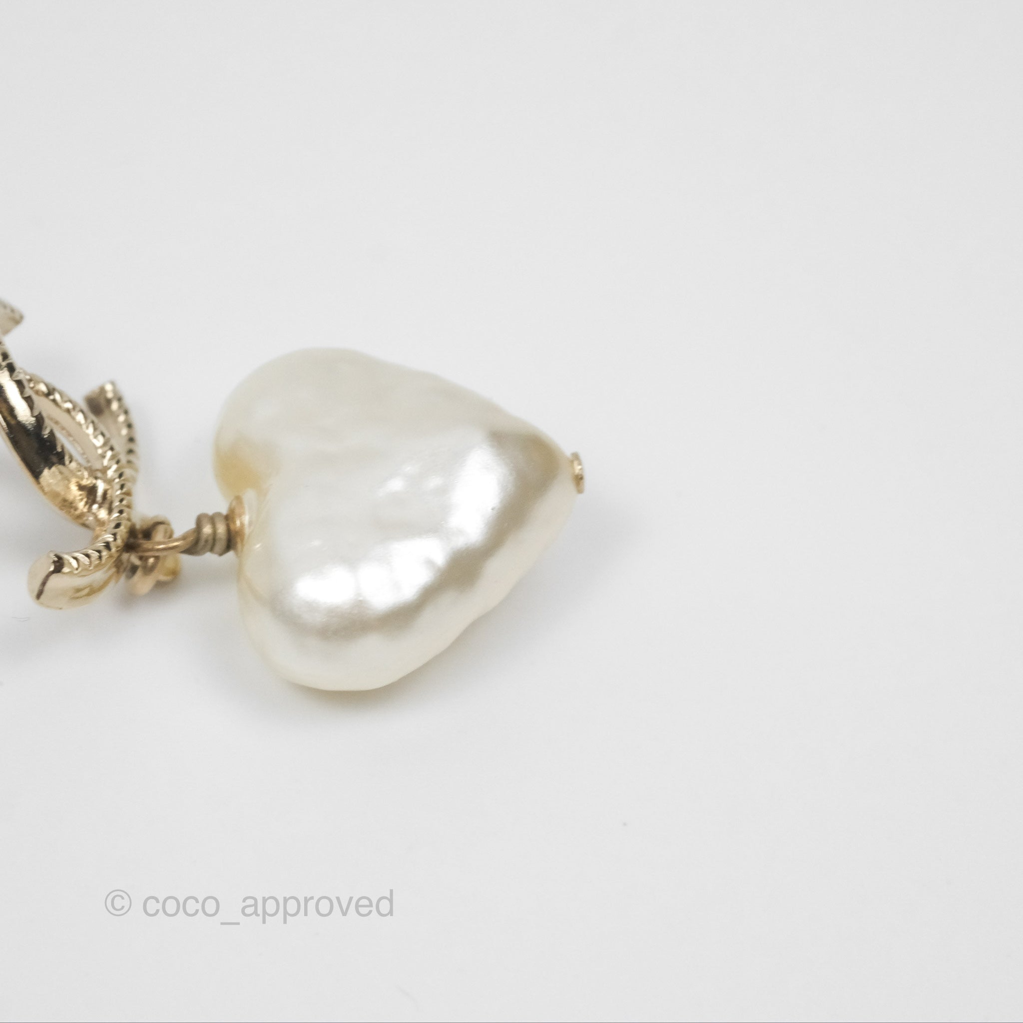Chanel CC Pearl Heart Drop Earrings - Gold Tone 22C Collection | Luxury Fashion Jewelry for Women | Perfect for Parties, Weddings & Special Occasions