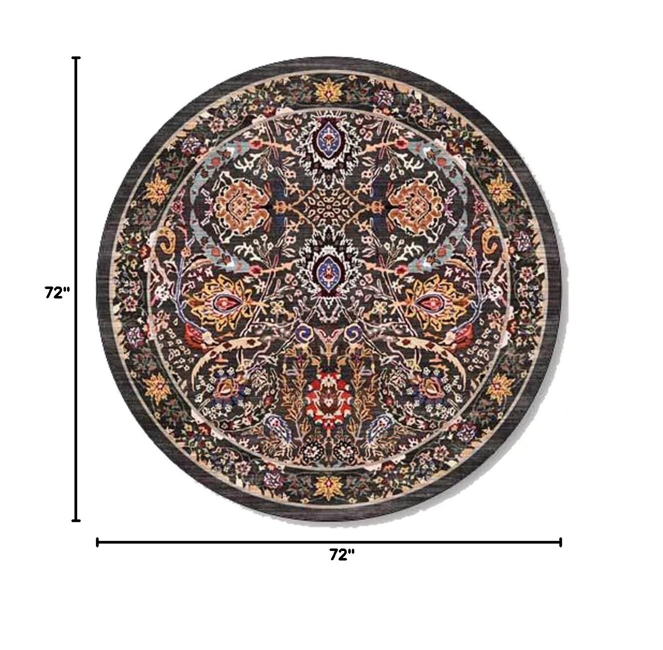 Large 6ft Round Boho Rug Pad - Non-Slip Washable Bohemian Area Rug for Living Room, Dining Room, Bedroom | Perfect for Sofa, Coffee Table & Home Decor (Beige)
