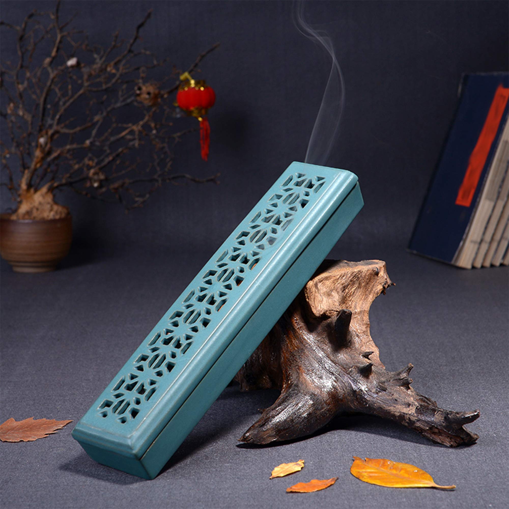 Ceramic Incense Holder for Sticks - 9 Inch (240mm) Green Ash Catcher - Perfect for Meditation, Yoga, Relaxation & Home/Office Decor - Ideal for Aromatherapy & Spiritual Practices